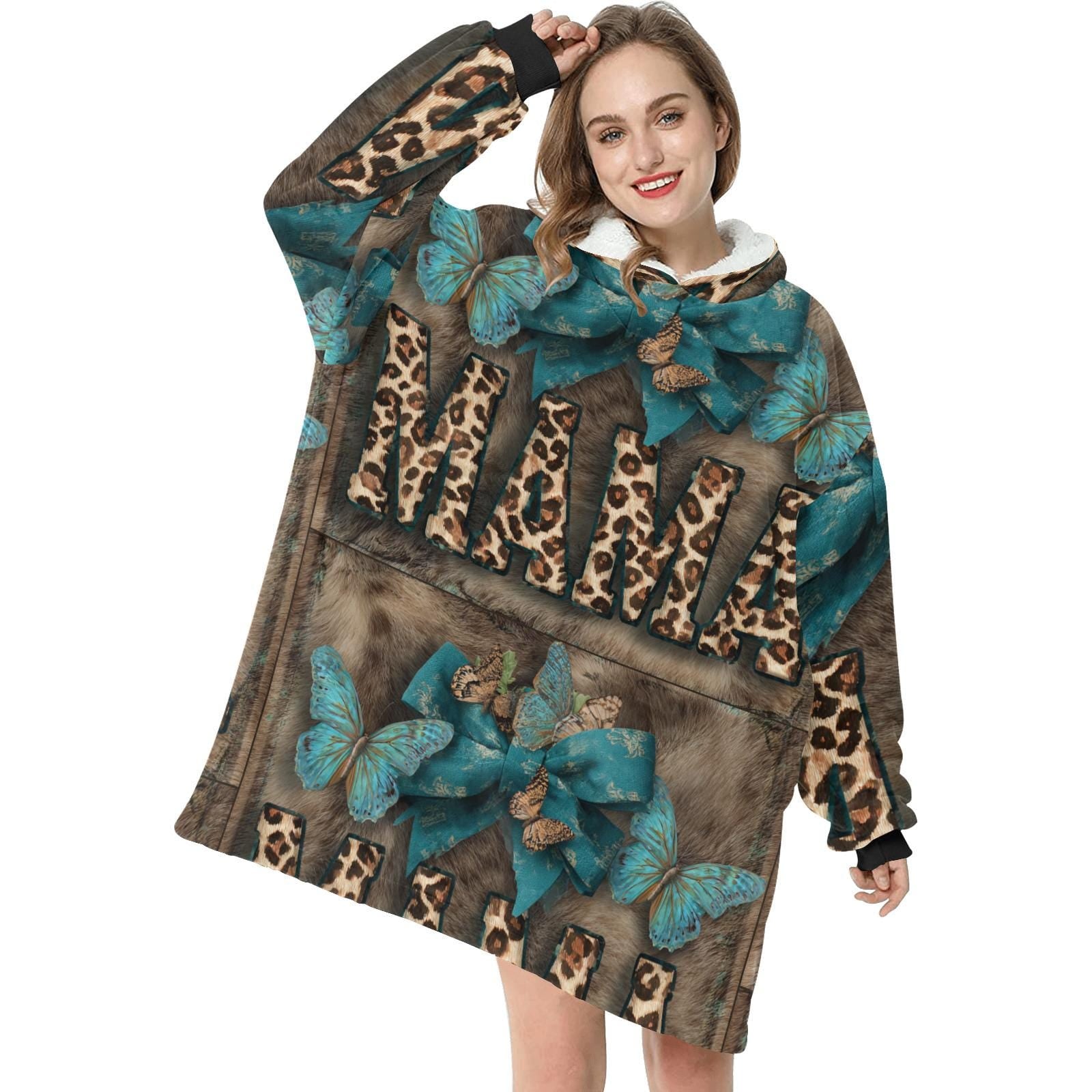 Plus Size Rustic Mama Western Style Wearable Blanket Pullover Cozy Oversized Hoodie Size
