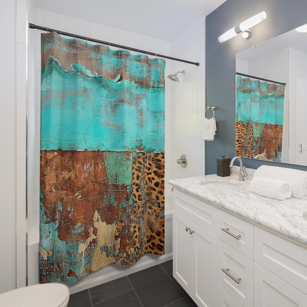 Rustic Distressed Western Chic Boho Teal Shower Curtain