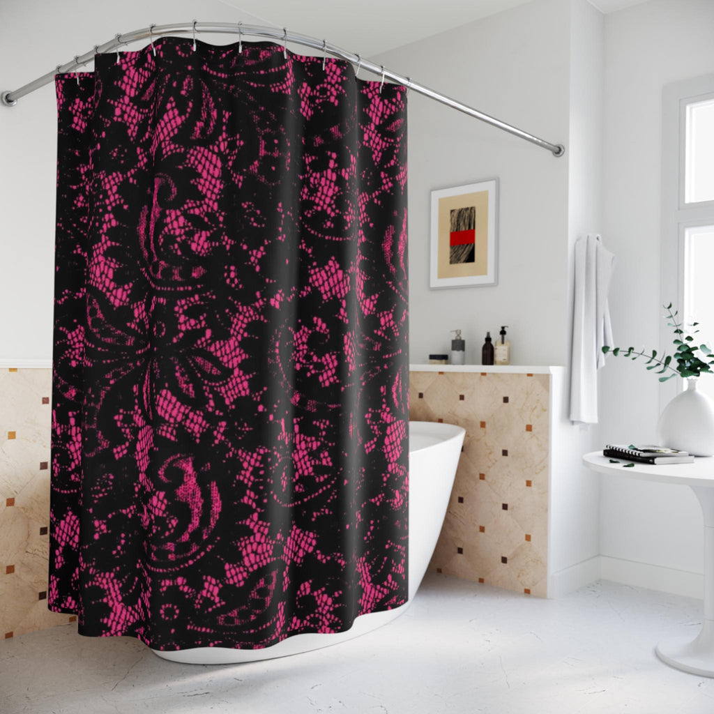 Pink Black Goth Lace Shower Curtain | Gothic Lace Bathroom Decor
