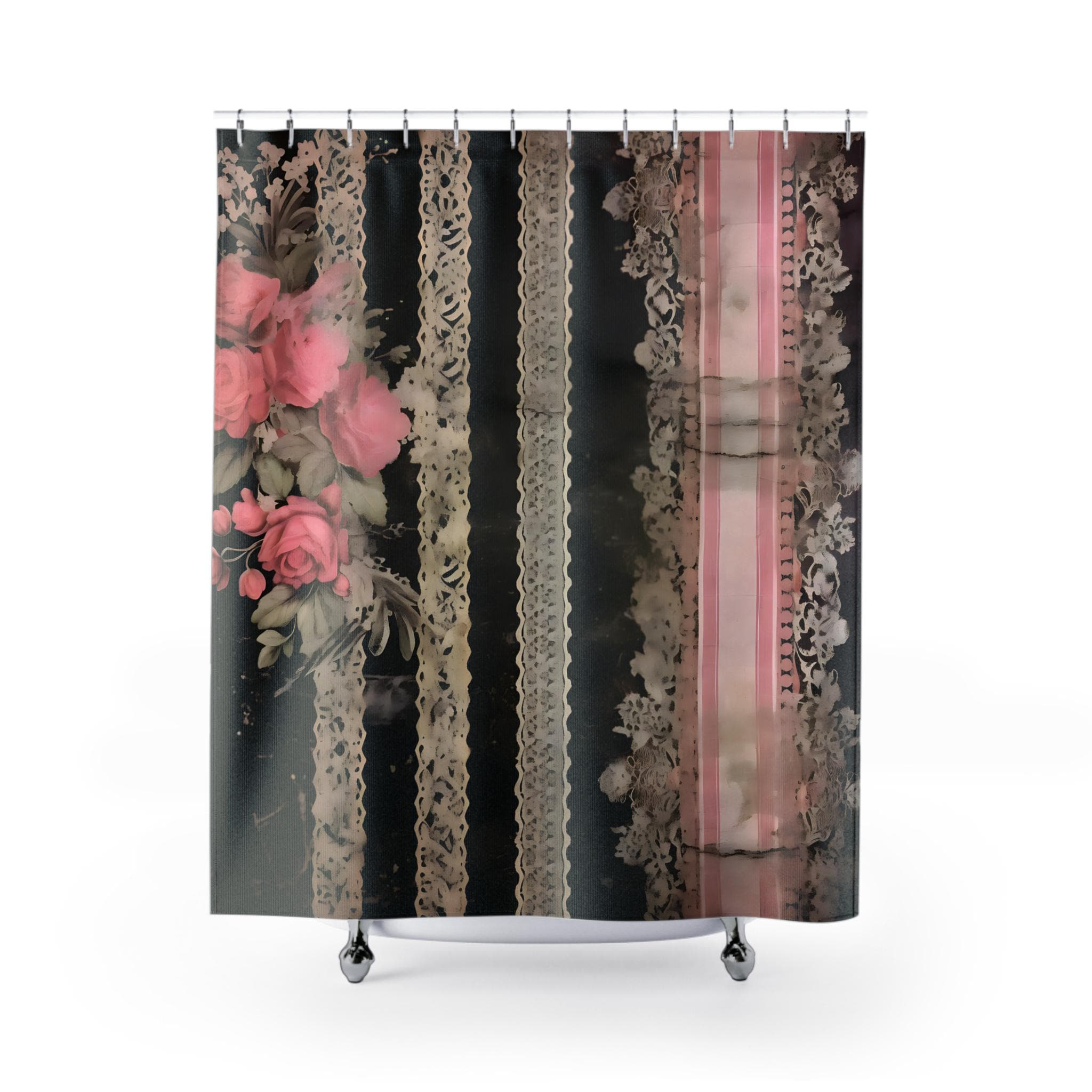 Vintage Shabby Distressed Lace Shower Curtain | Cottage Lace Bathroom Decor