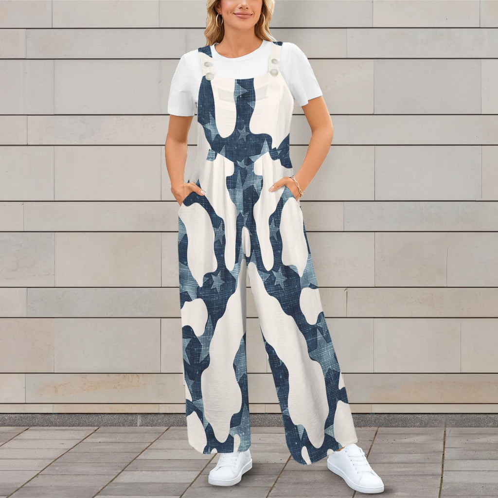 Cow Styled Denim Inspired Look Jumpsuit Jumper Overalls | Blue Small–4XL