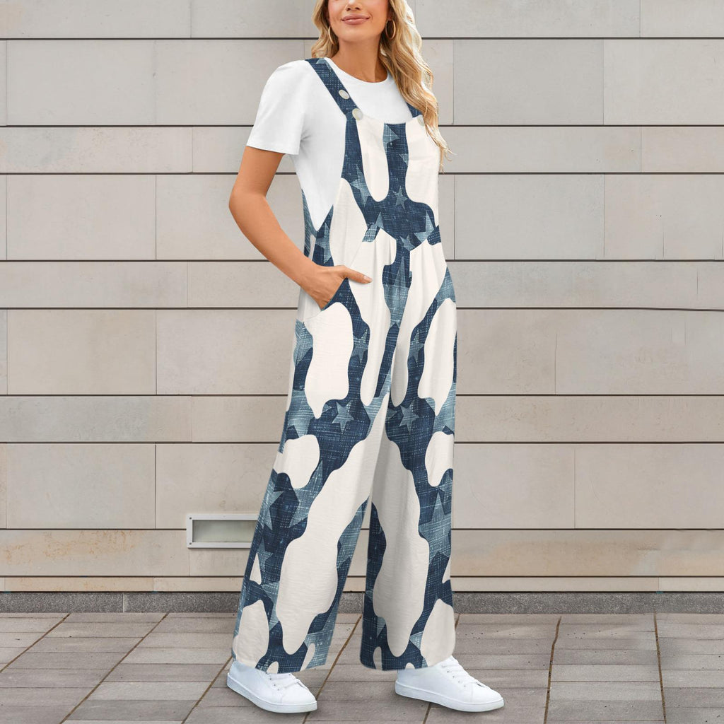 Cow Styled Denim Inspired Look Jumpsuit Jumper Overalls | Blue Small–4XL