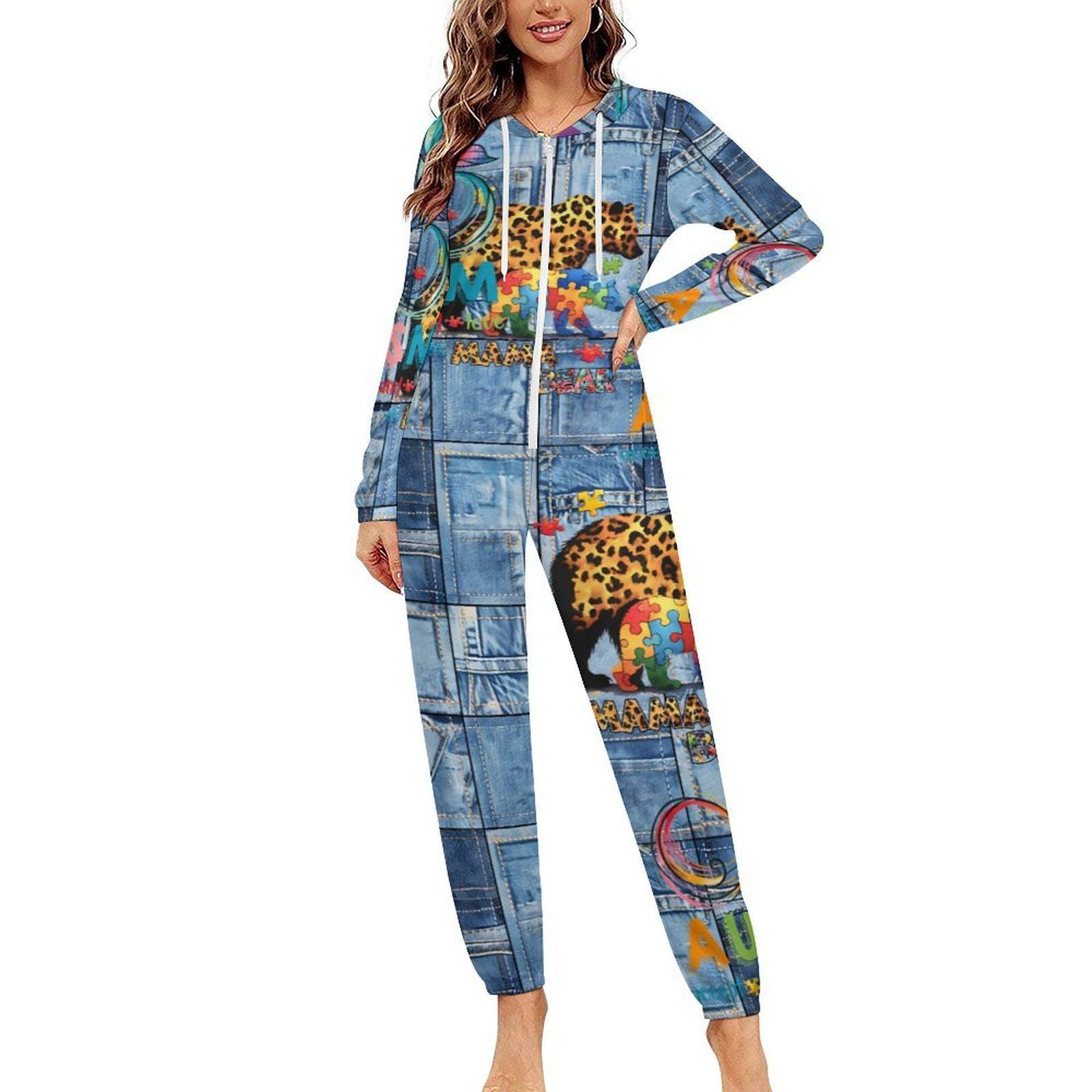 Autism Awareness MAMA Denim Look Unisex Jumpsuit Pajamas, All in One, S-4XL