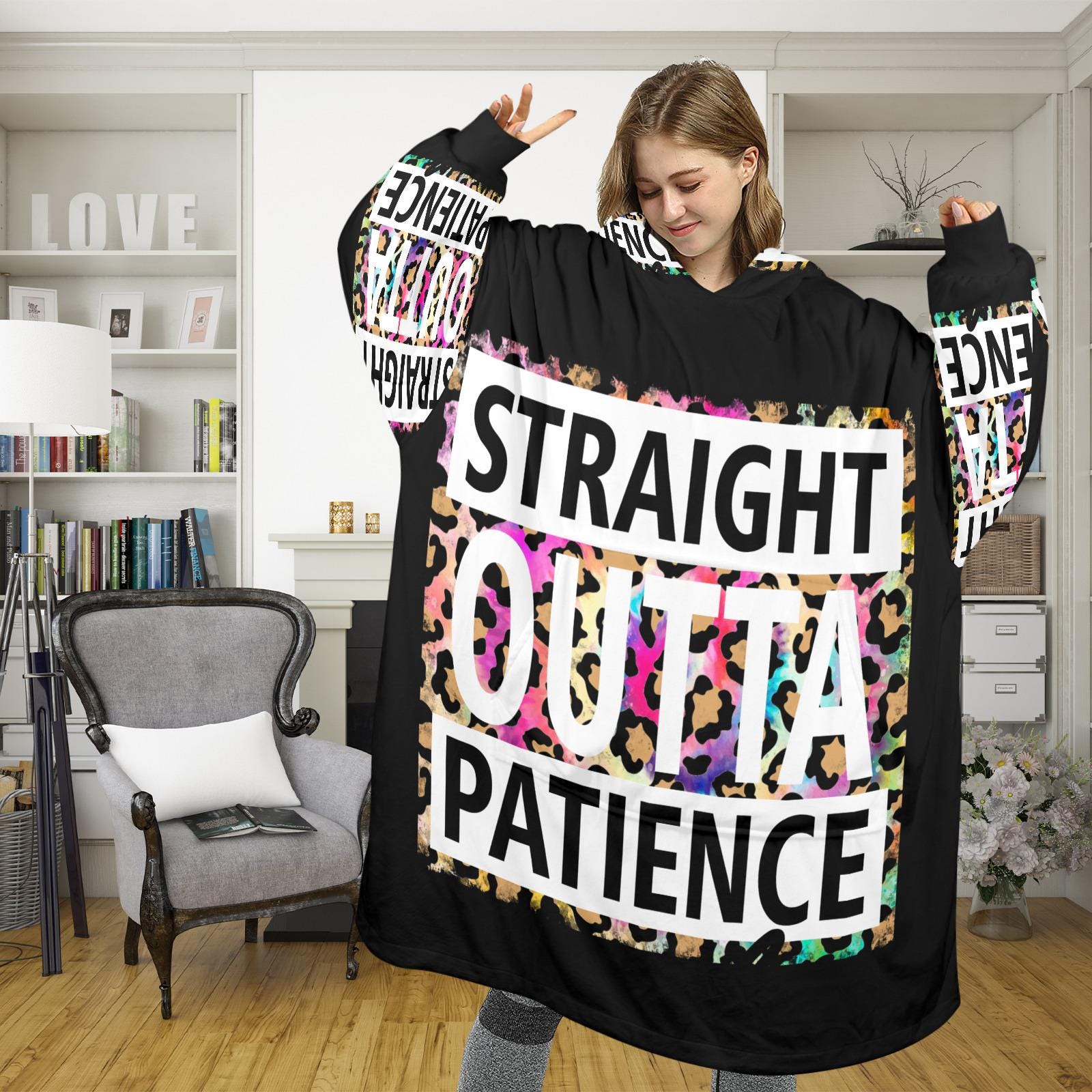 Plus Size Straight Outta Patience Wearable Blanket Pullover Cozy Oversized Hoodie