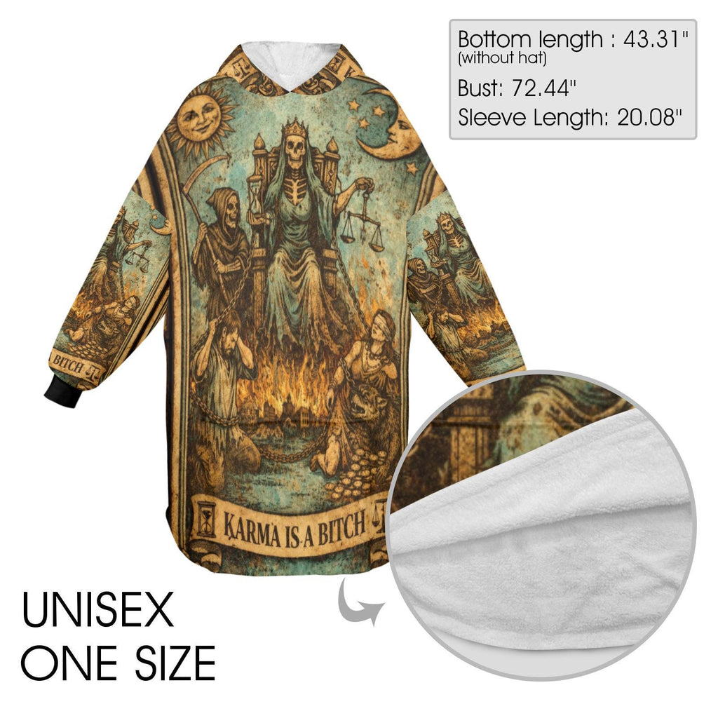 Karma is a Bitch Tarot Card Wearable Blanket Cozy Oversized Hoodie Plus size Unisex