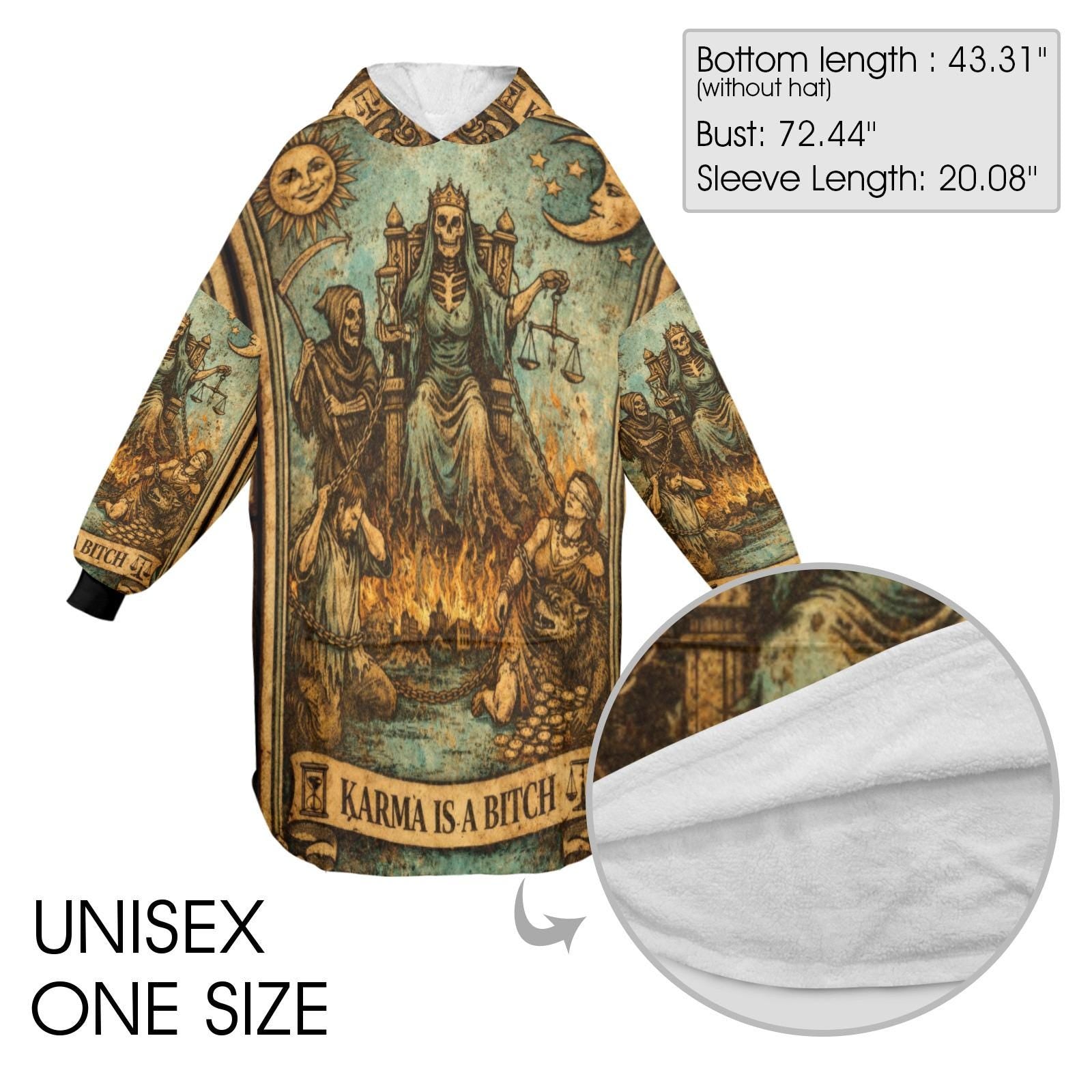 Karma is a Bitch Tarot Card Wearable Blanket Cozy Oversized Hoodie Plus size Unisex