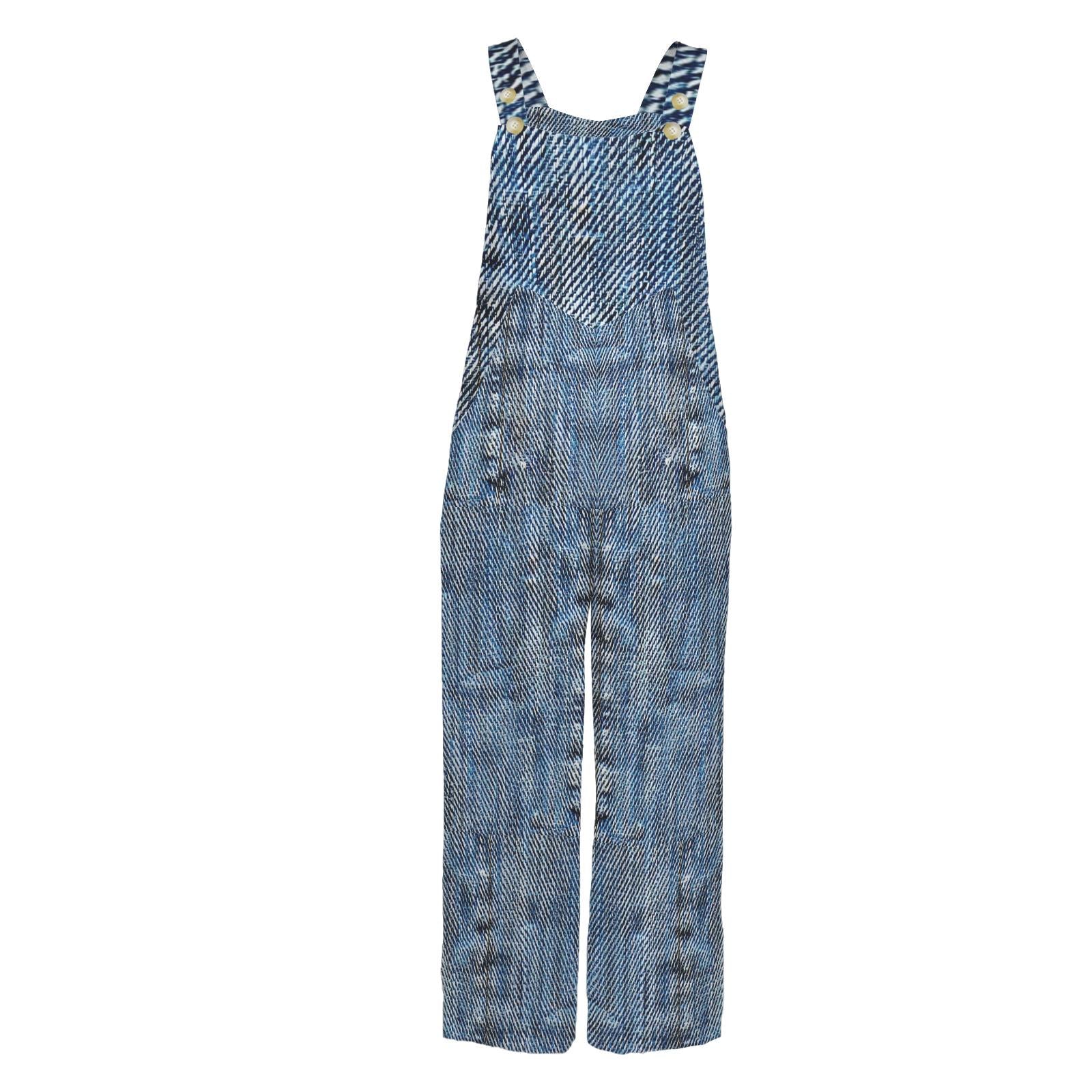 Plus Size Vintage Denim Look Jumpsuit Jumper Overalls | Blue Small–5XL