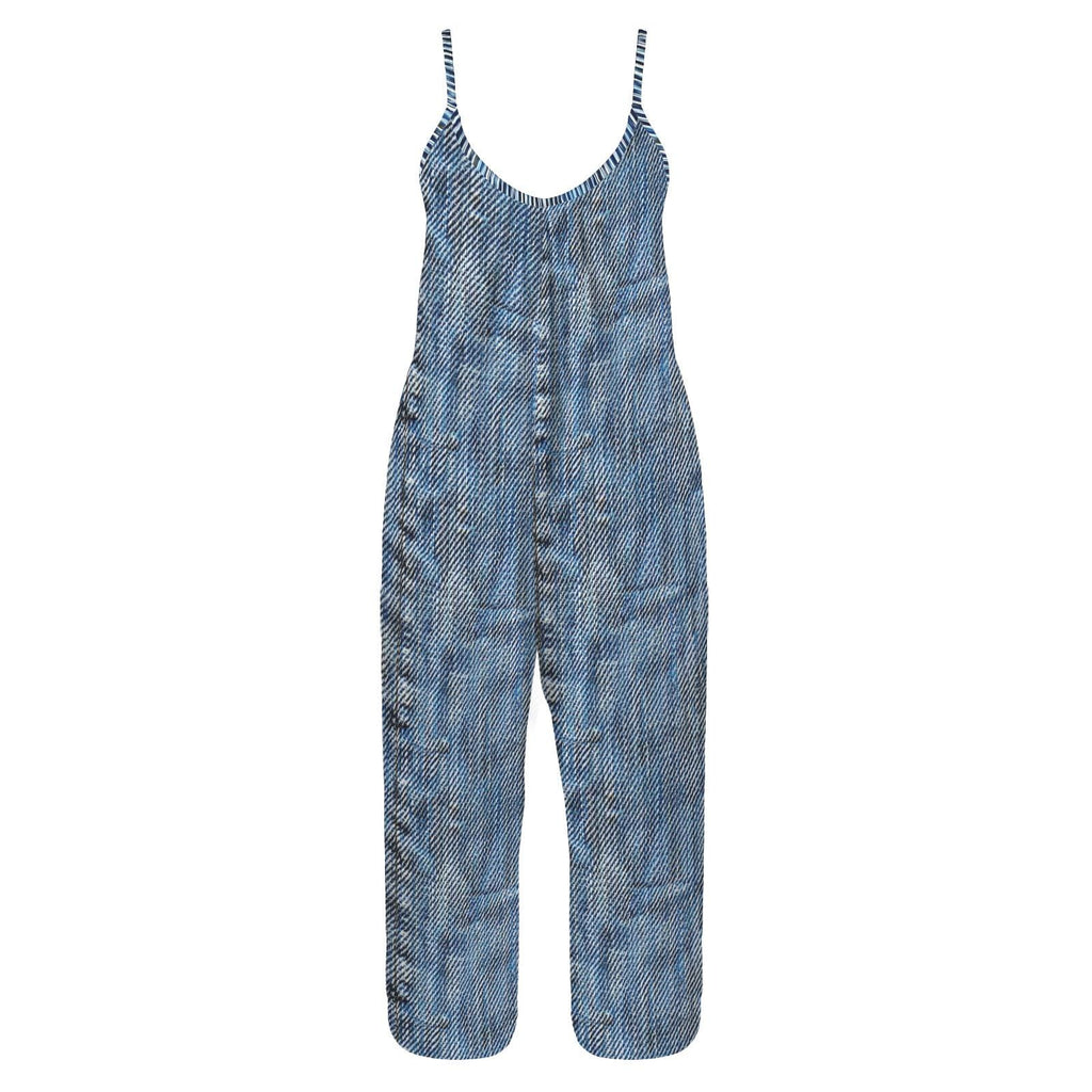 Plus Size Wide Leg Vintage Denim Look Jumpsuit Jumper Overalls | Blue Small–5XL