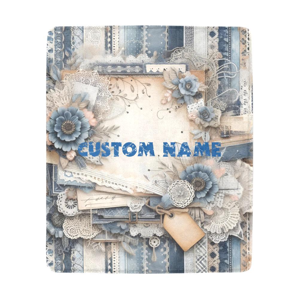 Distressed Denim Floral Journal Style Blanket, Keepsake Custom Throw Pick Size