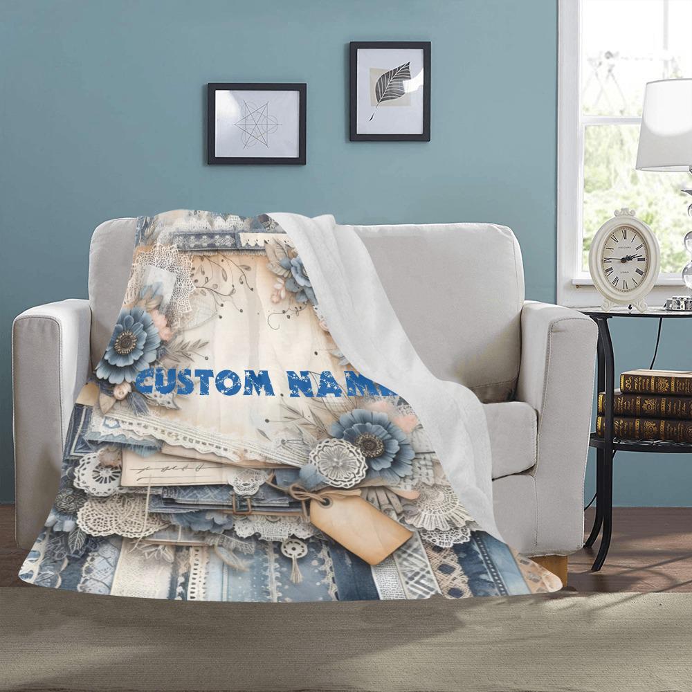 Distressed Denim Floral Journal Style Blanket, Keepsake Custom Throw Pick Size