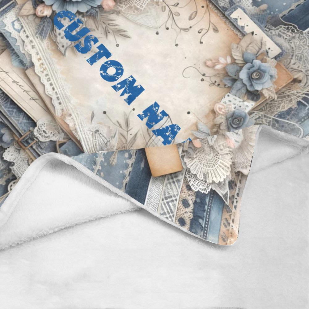 Distressed Denim Floral Journal Style Blanket, Keepsake Custom Throw Pick Size