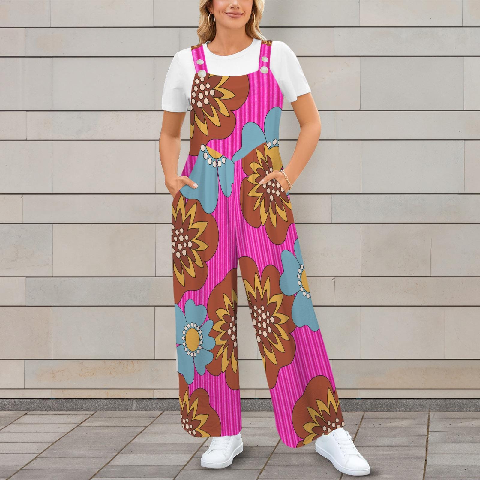 Bubble Gum Pink Corduroy Look Retro Jumpsuit – Vintage Inspired Overalls. Small–5XL