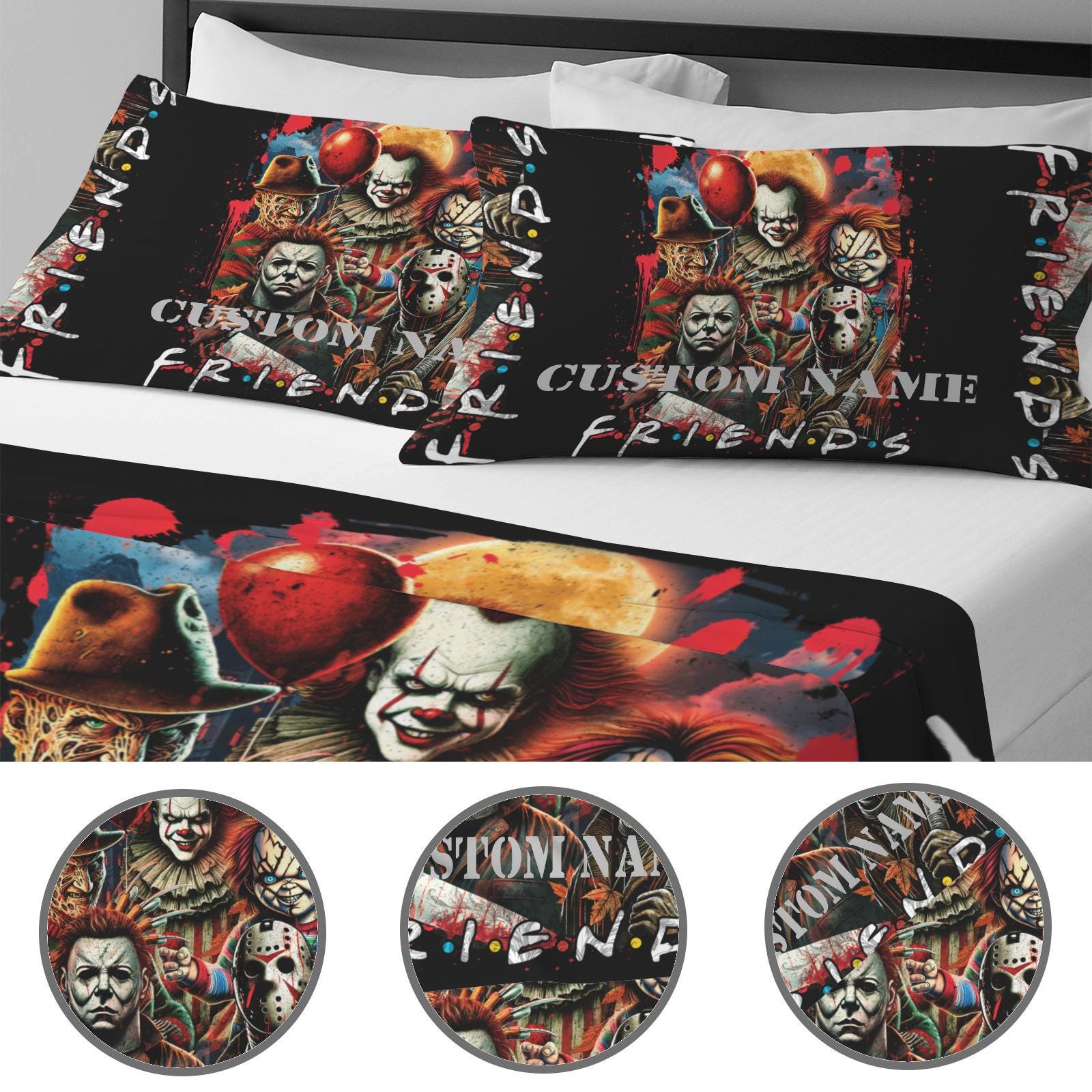 Custom Horror Friends Duvet Cover Set  Myers, Freddy, Jason, Pennywise Full/Double