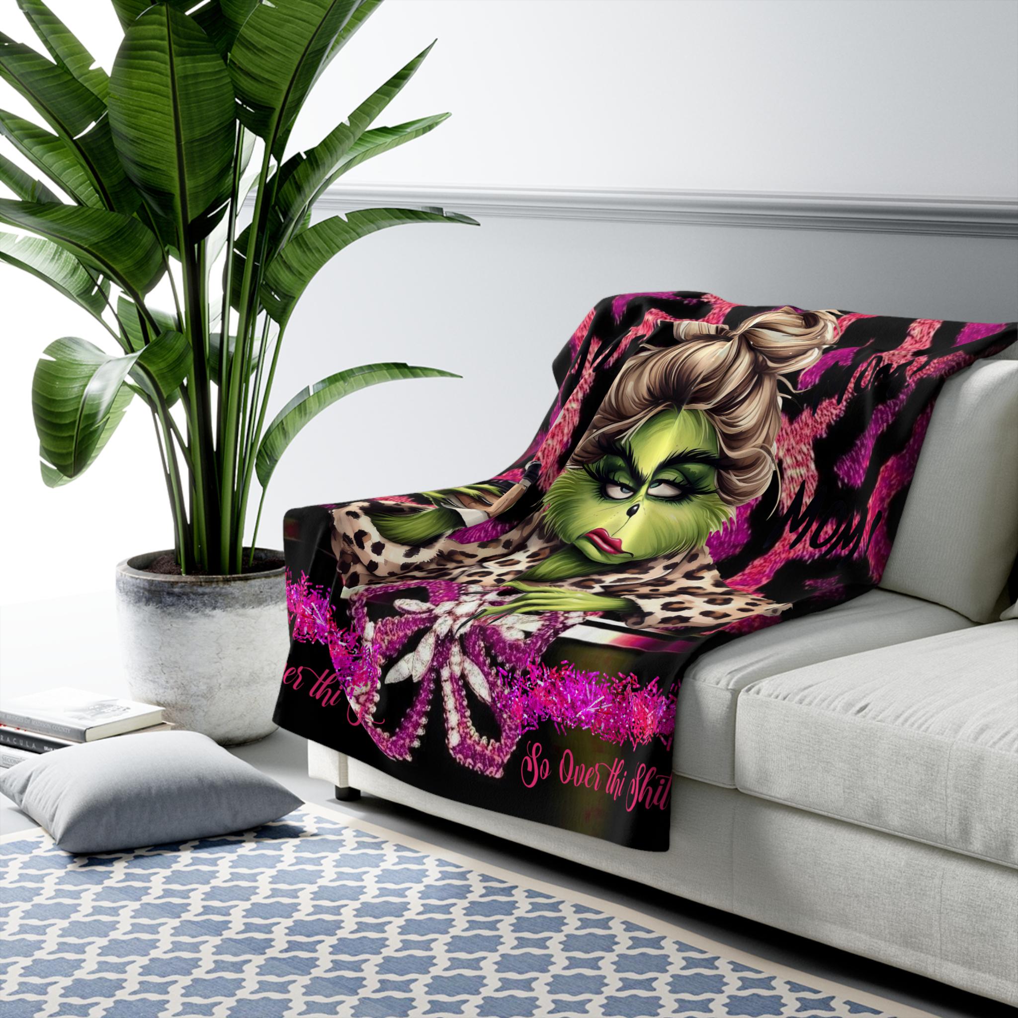 Miss Grinch Sherpa Fleece Blanket, Funny Christmas Decor
