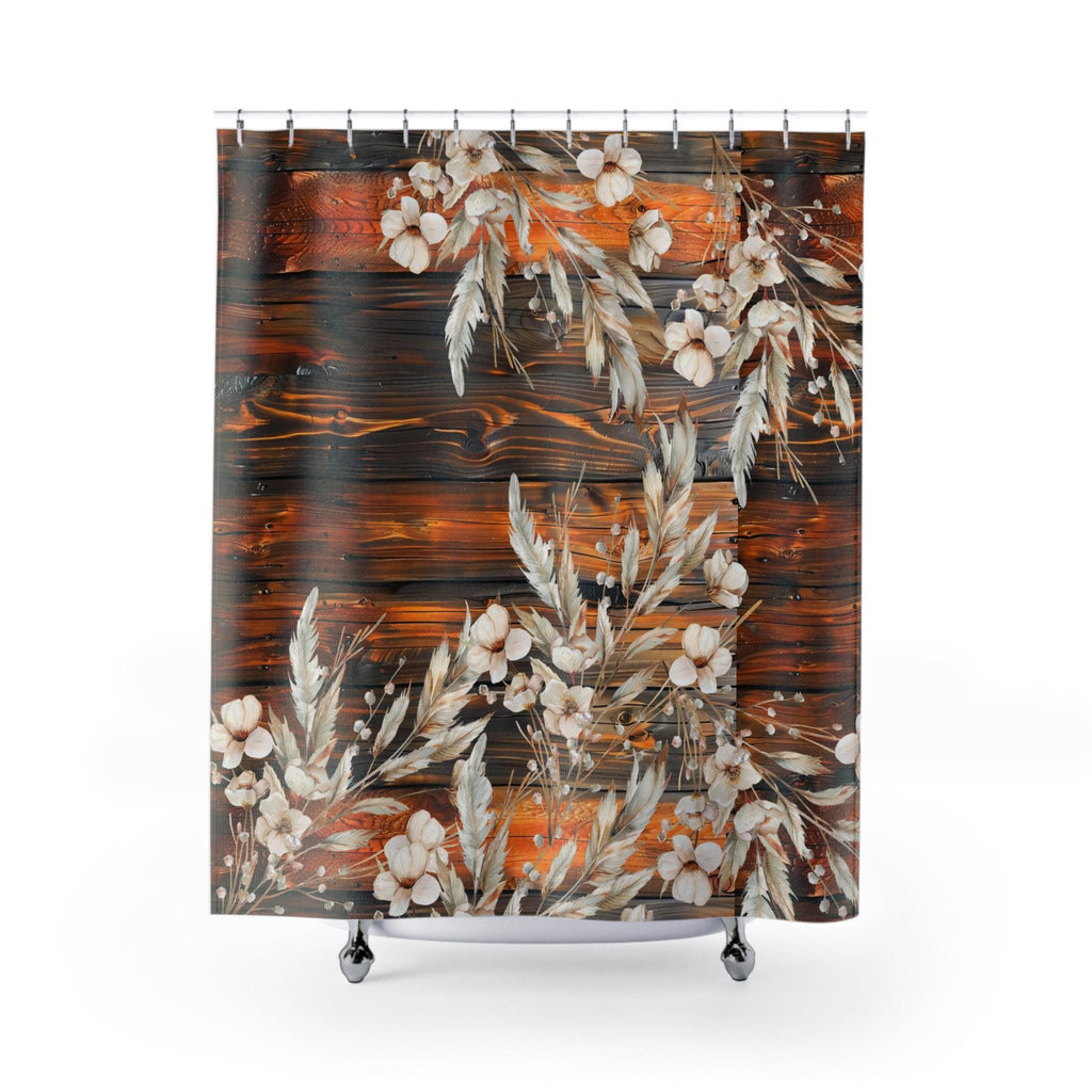 Rustic Cozy Boho Farmhouse Shower Curtain | Orange Silver Hues
