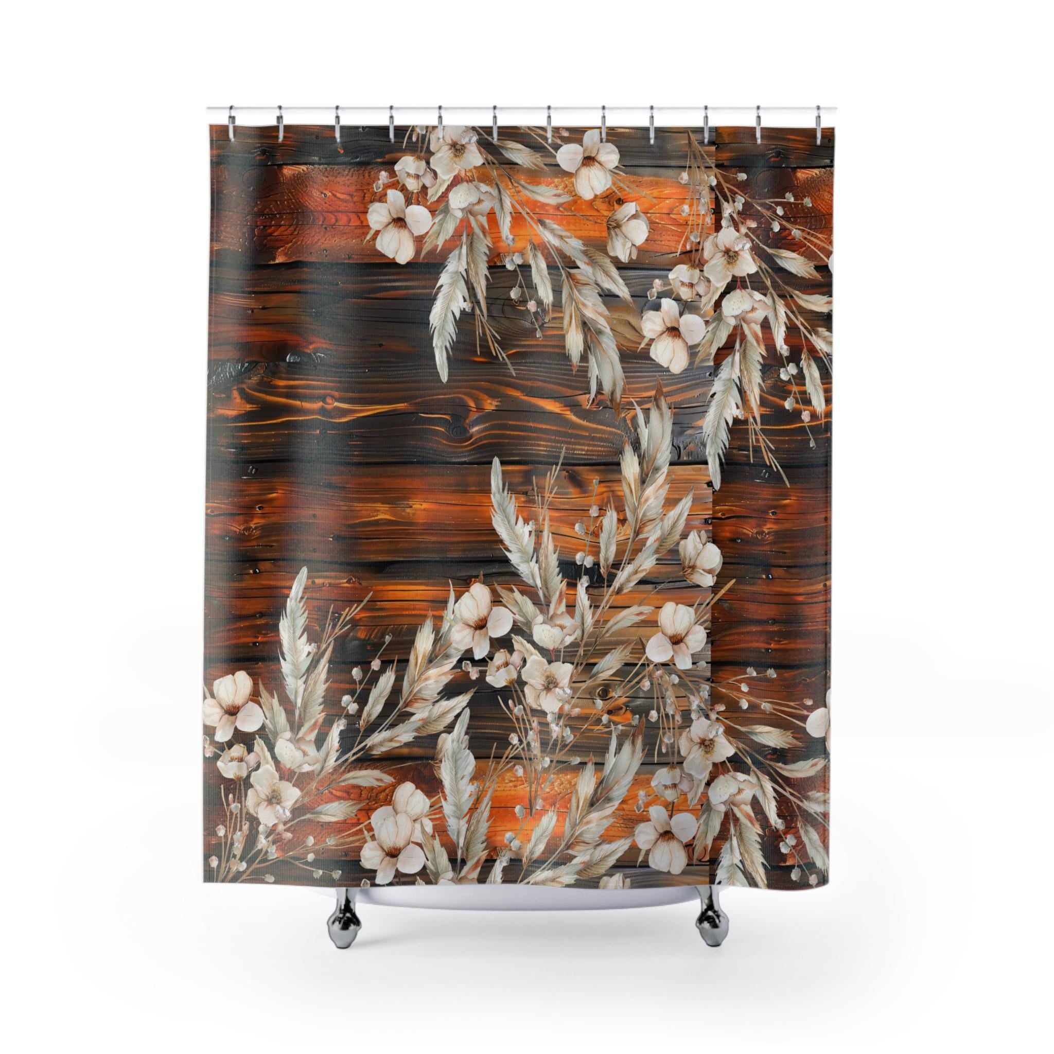 Rustic Cozy Boho Farmhouse Shower Curtain | Orange Silver Hues