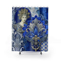 Renaissance Greek Goddess Ornate Blue Grey Shower Curtain | European Pattern