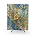 Renaissance Ornate Blue and Gold Shower Curtain | Baroque Floral Pattern, Luxurious Bath Décor