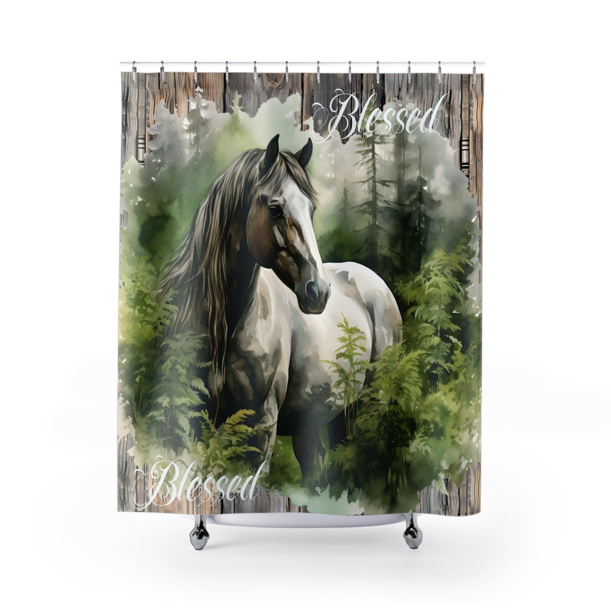Blessed Horse Boho Rustic  Shower Curtains, Retirement Gift, Bathroom Decor,
