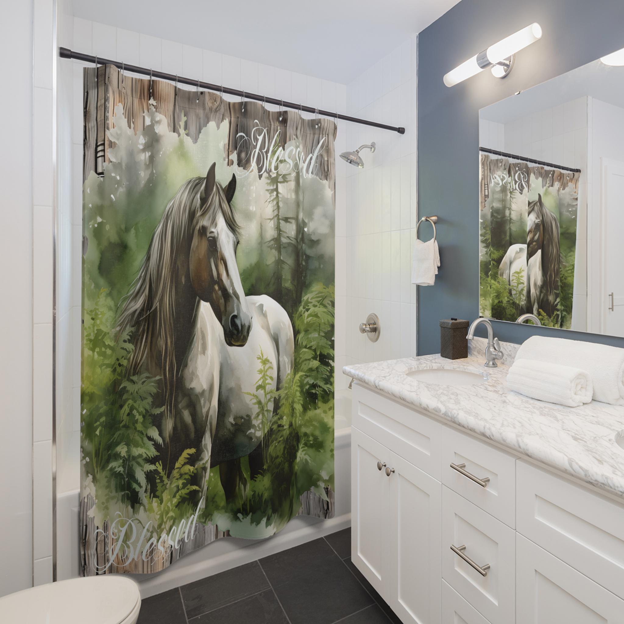 Blessed Horse Boho Rustic  Shower Curtains, Retirement Gift, Bathroom Decor,