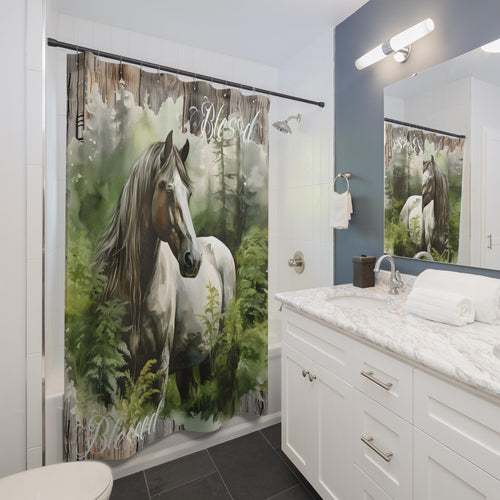 Blessed Horse Boho Rustic  Shower Curtains, Retirement Gift, Bathroom Decor,