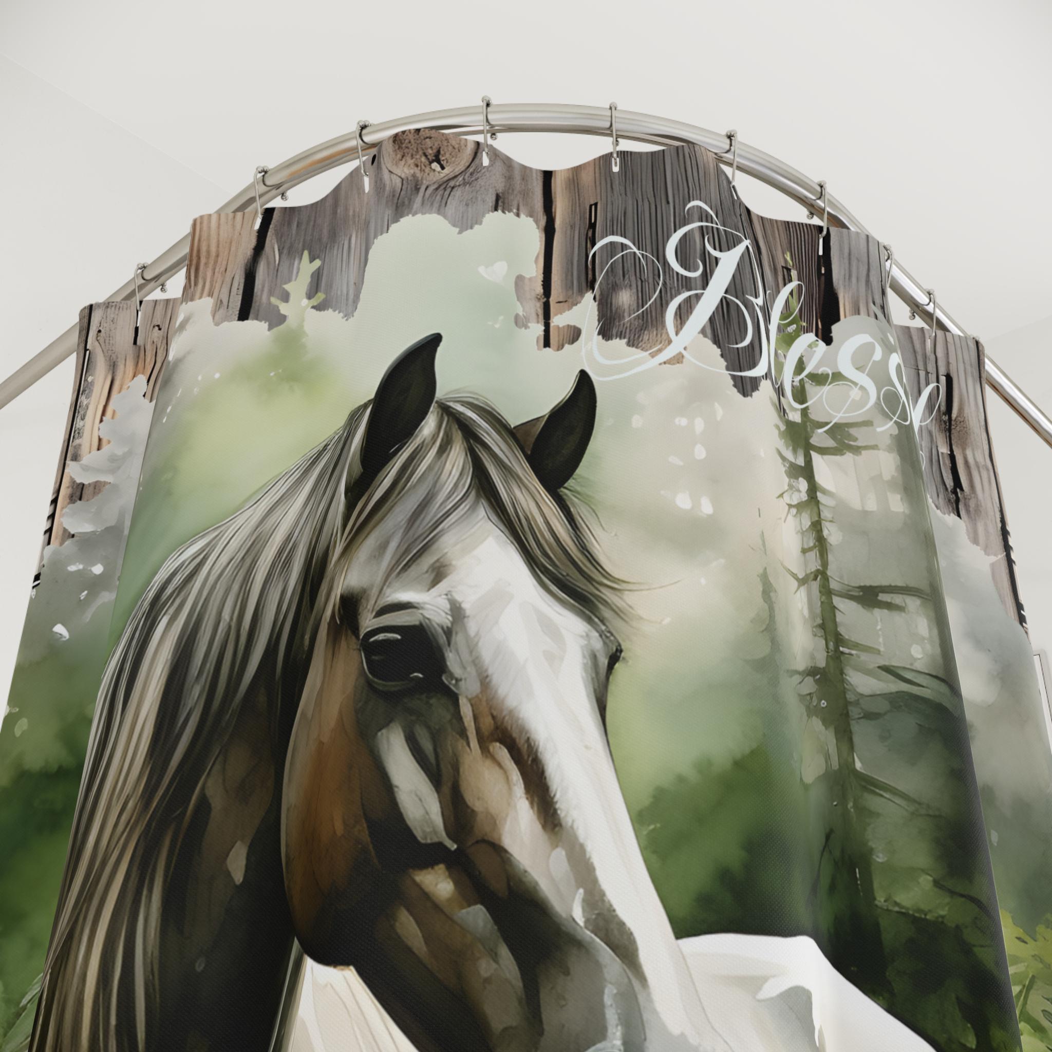 Blessed Horse Boho Rustic  Shower Curtains, Retirement Gift, Bathroom Decor,