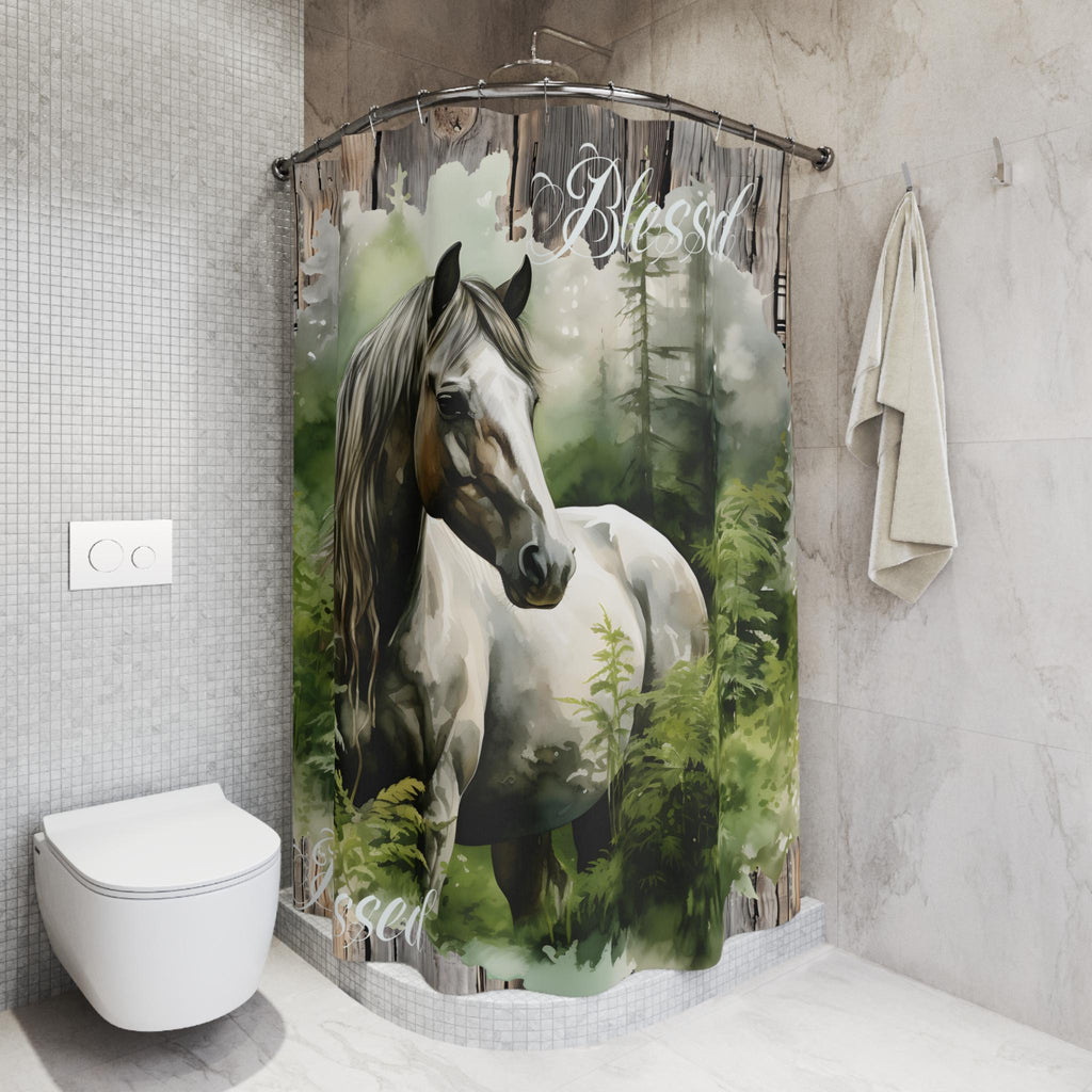 Blessed Horse Boho Rustic  Shower Curtains, Retirement Gift, Bathroom Decor,
