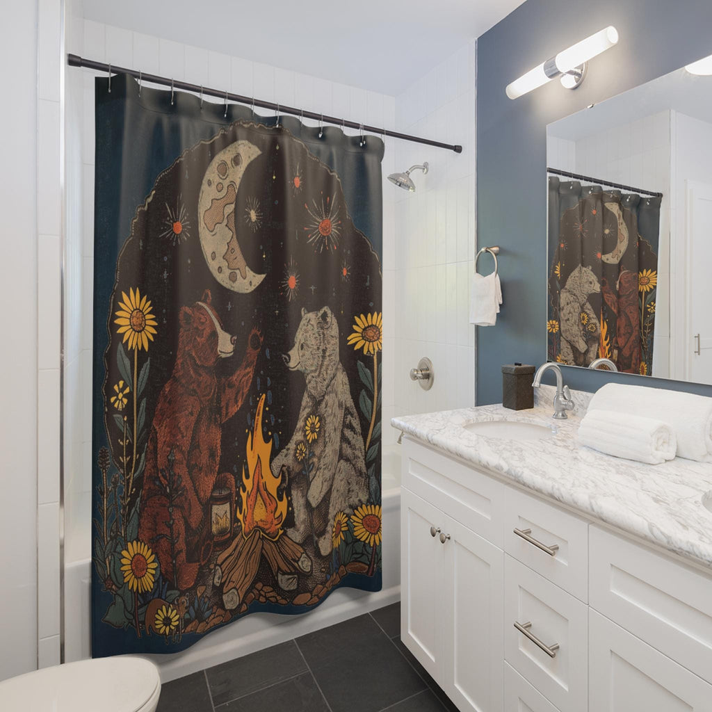 Camping Bears Shower Curtain | Woodland Cabin Decor