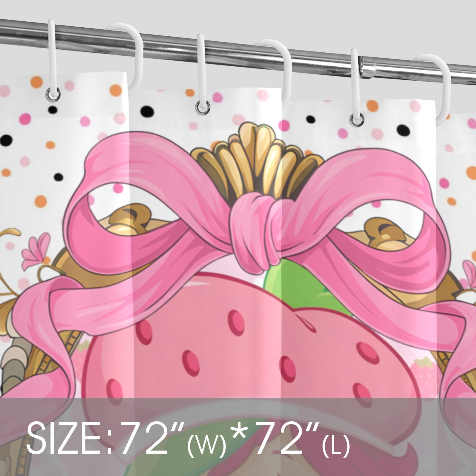 Strawberry Shortcake Shower Curtain – Pink Retro Cottage Chic Bathroom Decor