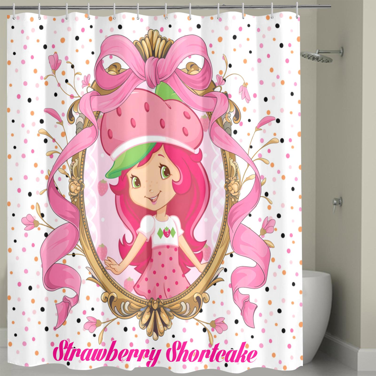 Strawberry Shortcake Shower Curtain – Pink Retro Cottage Chic Bathroom Decor