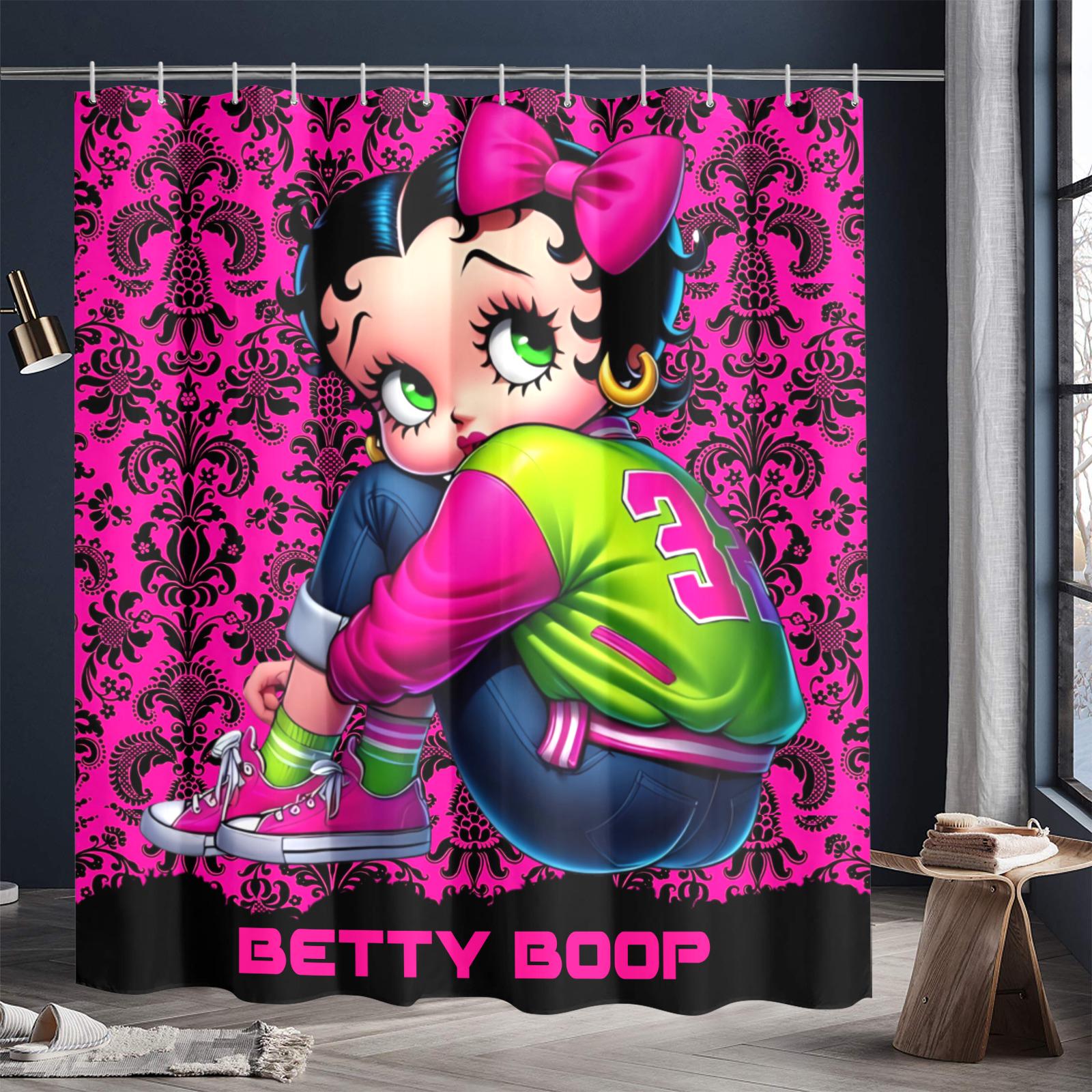 Damask Betty Boop Fan  – Pink Black Retro Cottage Chic Bathroom Decor