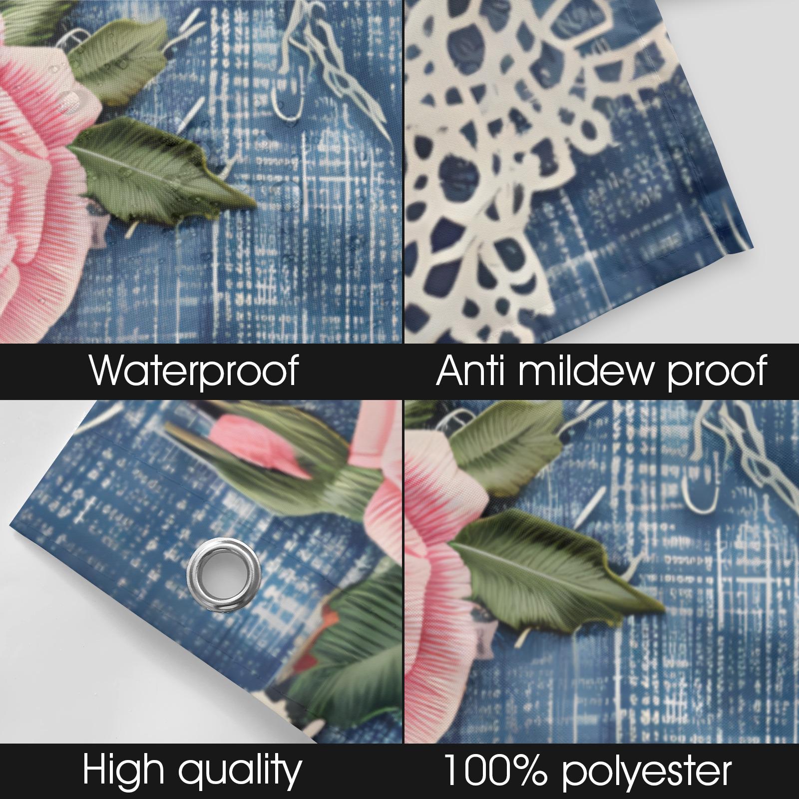 Denim Lace Shabby Floral Shower Curtain