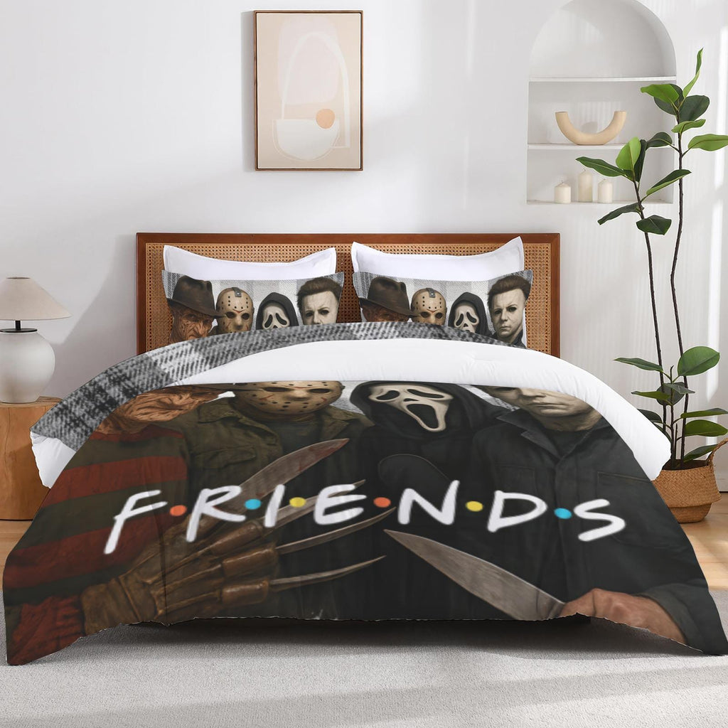 Retro Horror Movie Friends Duvet Cover Set – Customizable Bedding