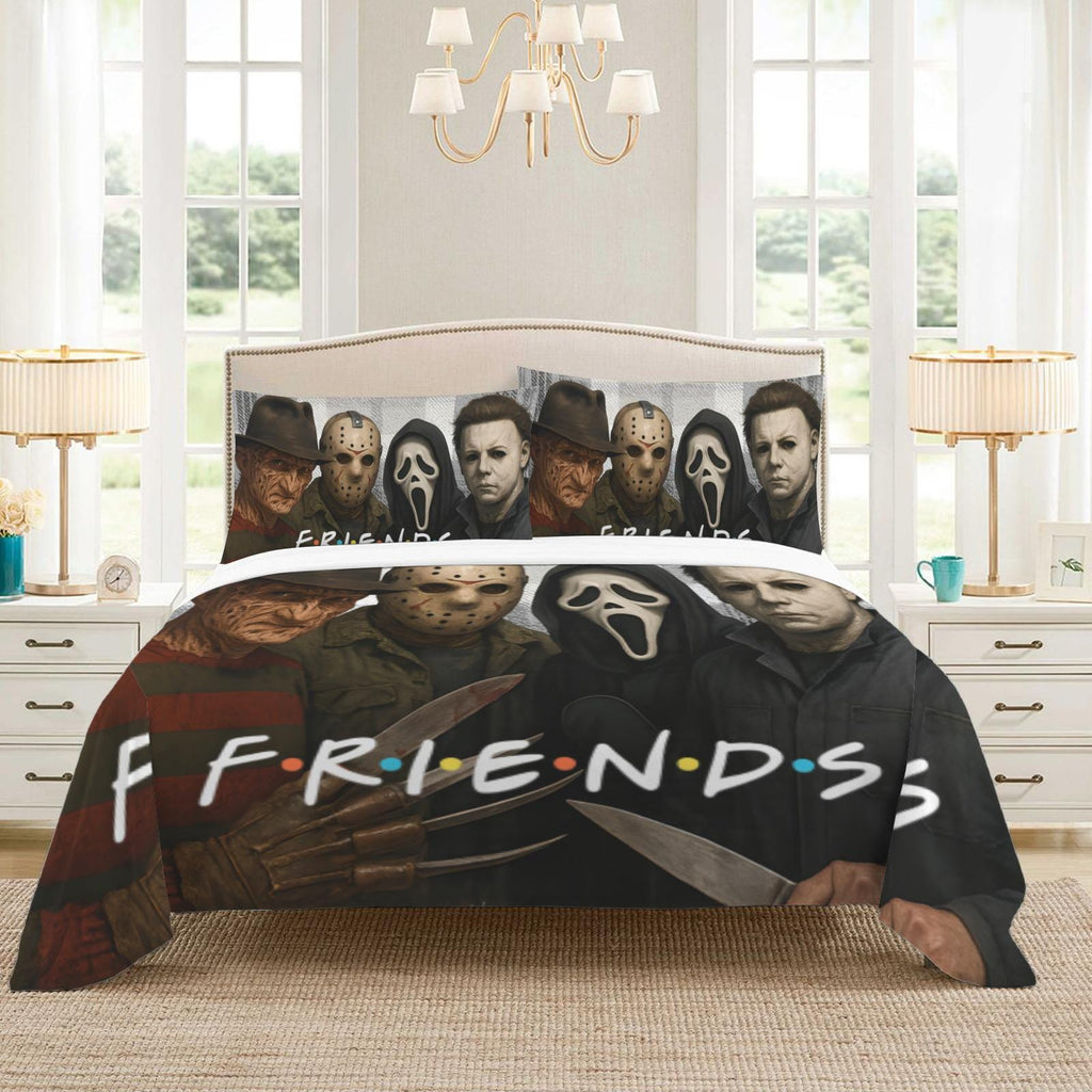 Retro Horror Movie Friends Duvet Cover Set – Customizable Bedding