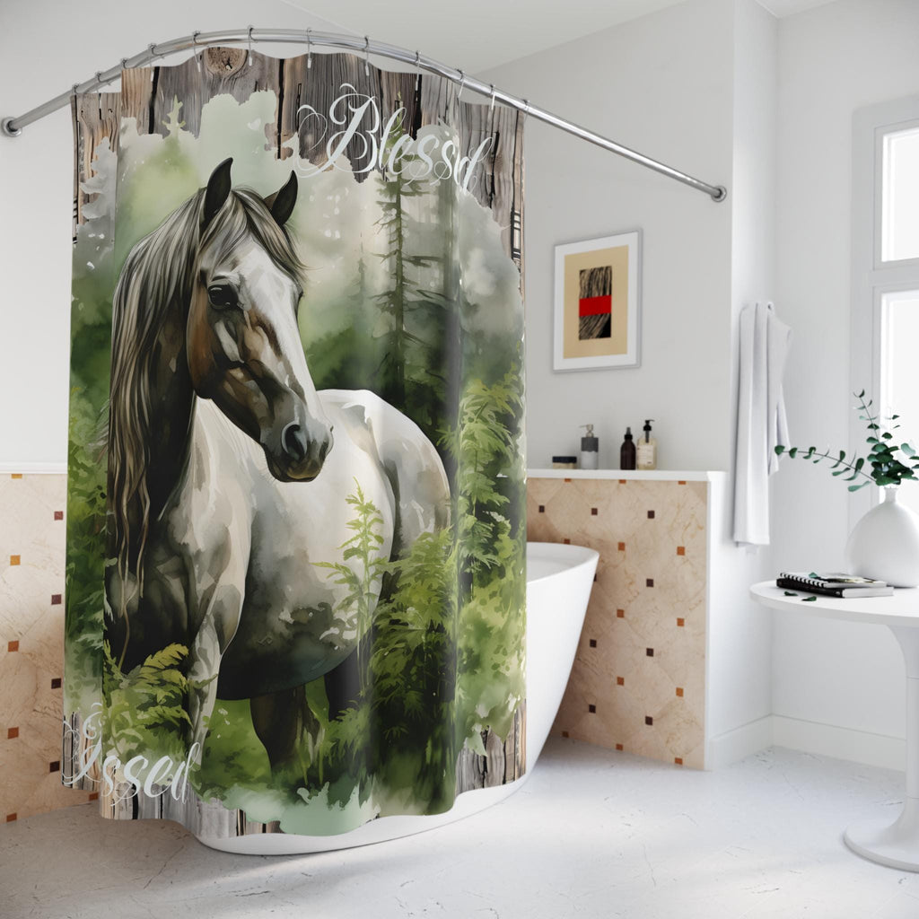 Blessed Horse Boho Rustic  Shower Curtains, Retirement Gift, Bathroom Decor,