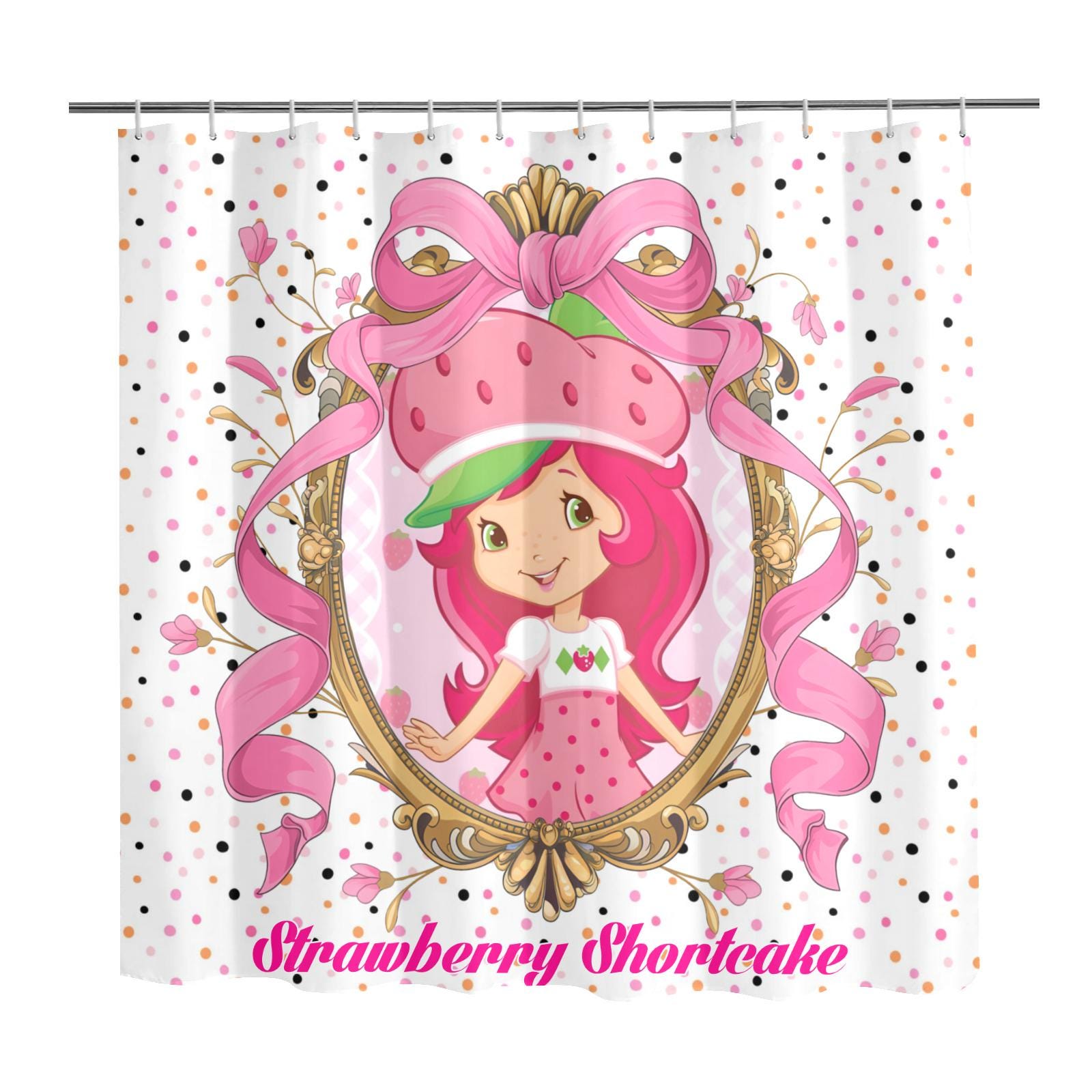 Strawberry Shortcake Shower Curtain – Pink Retro Cottage Chic Bathroom Decor