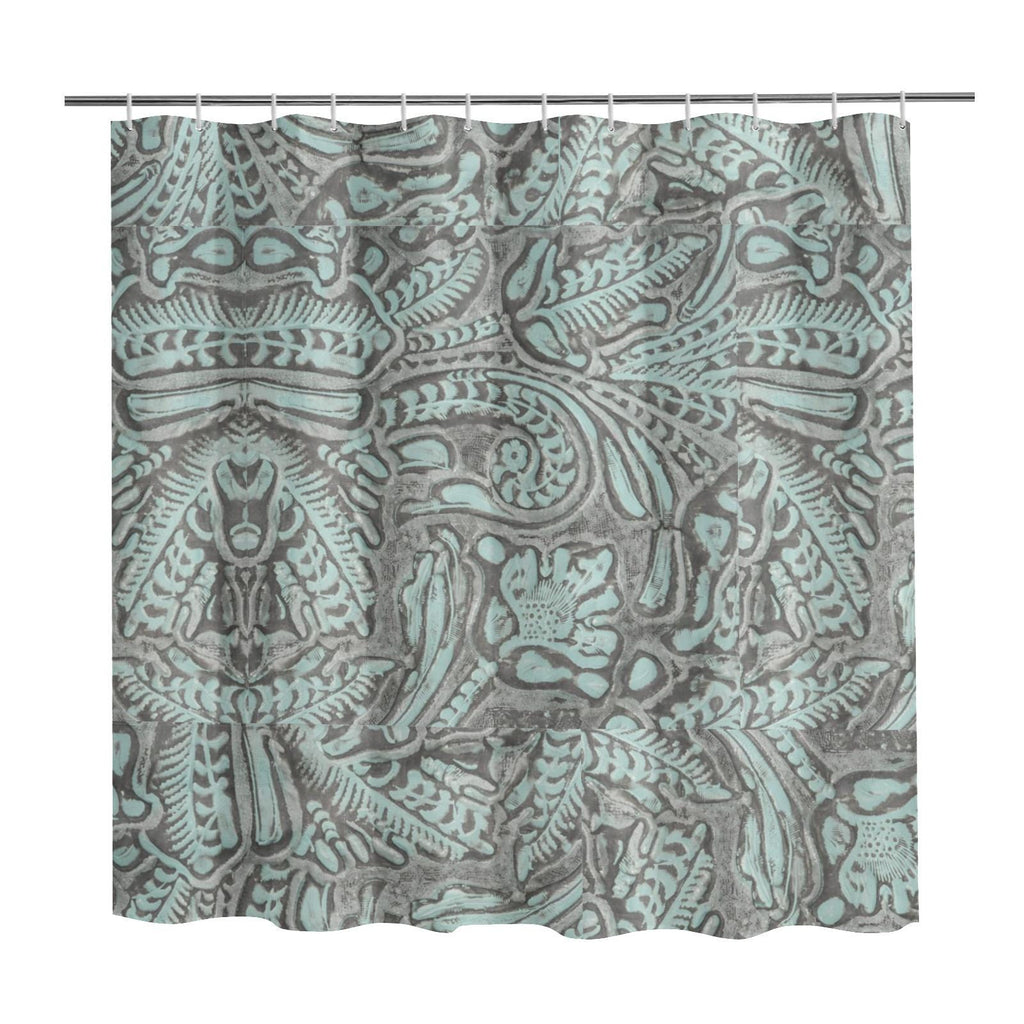 Grey Turquoise Rustic Western Paisley Shower Curtain