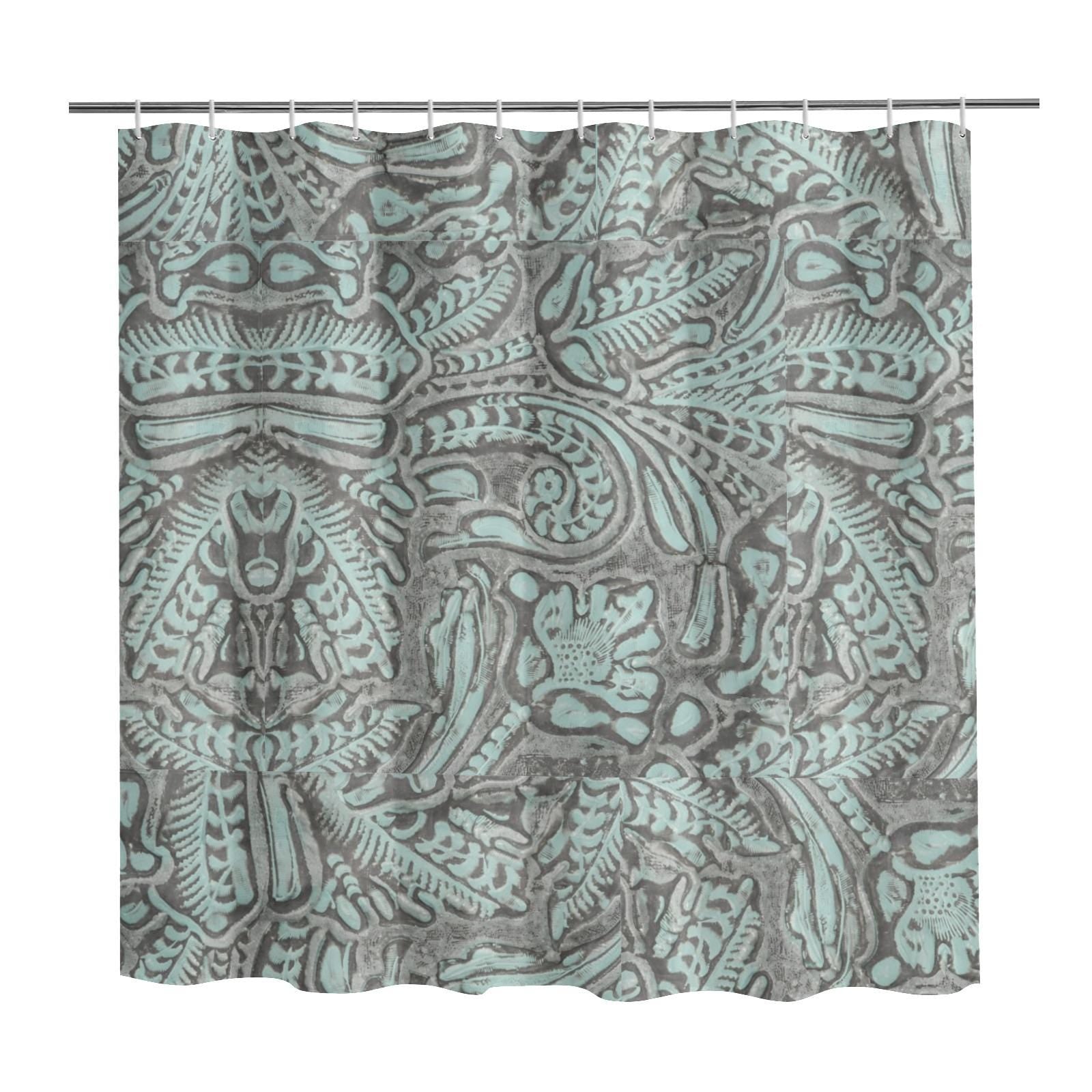 Grey Turquoise Rustic Western Paisley Shower Curtain