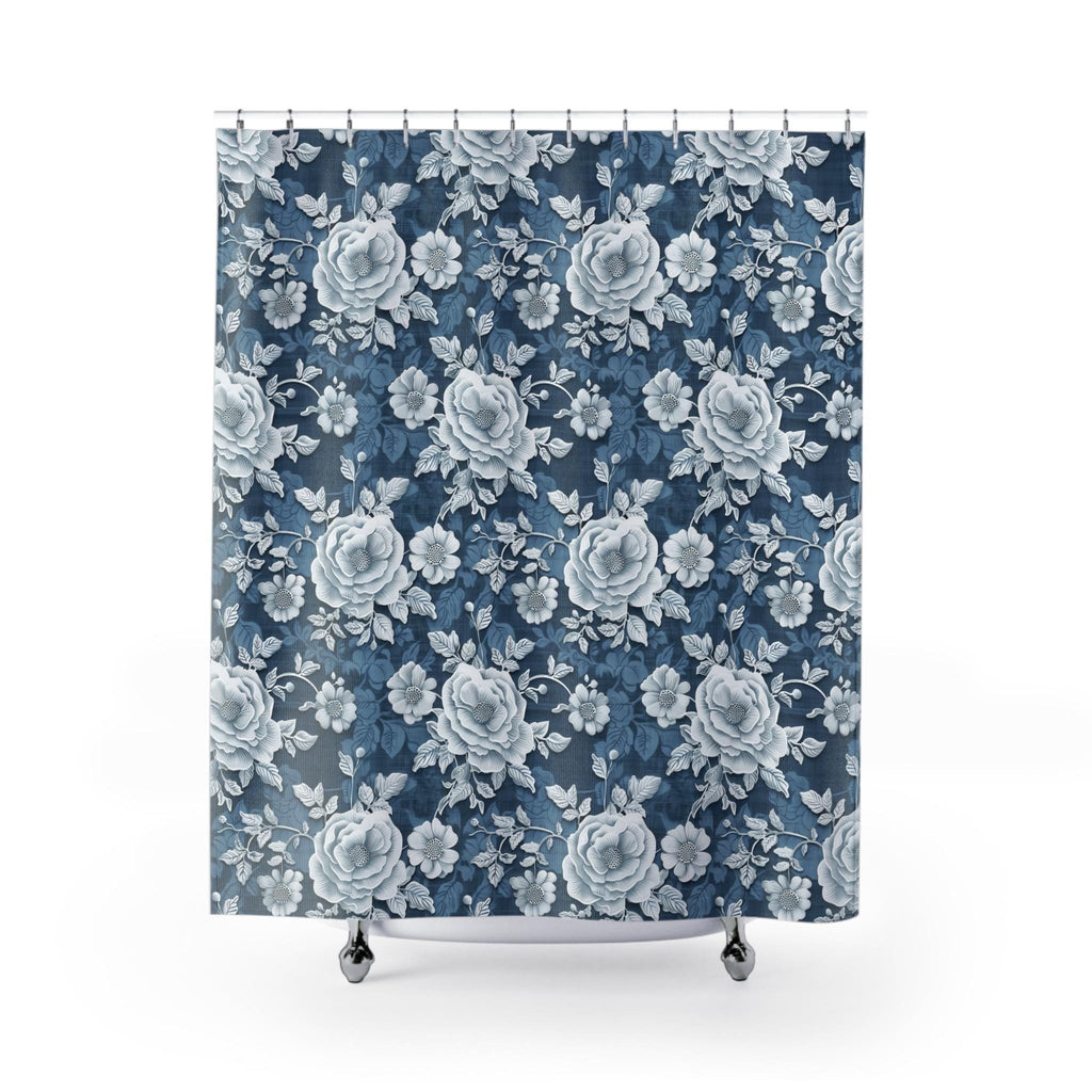 Boho Denim Lace Inspired Shower Curtain | Bohemian Bathroom Decor