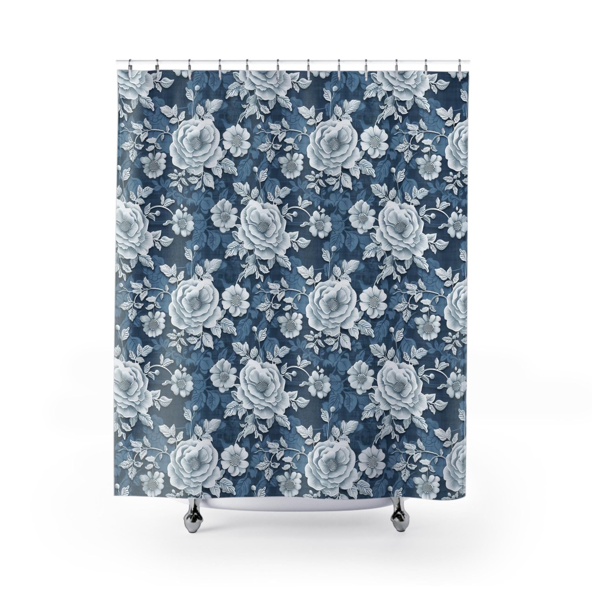 Boho Denim Lace Inspired Shower Curtain | Bohemian Bathroom Decor