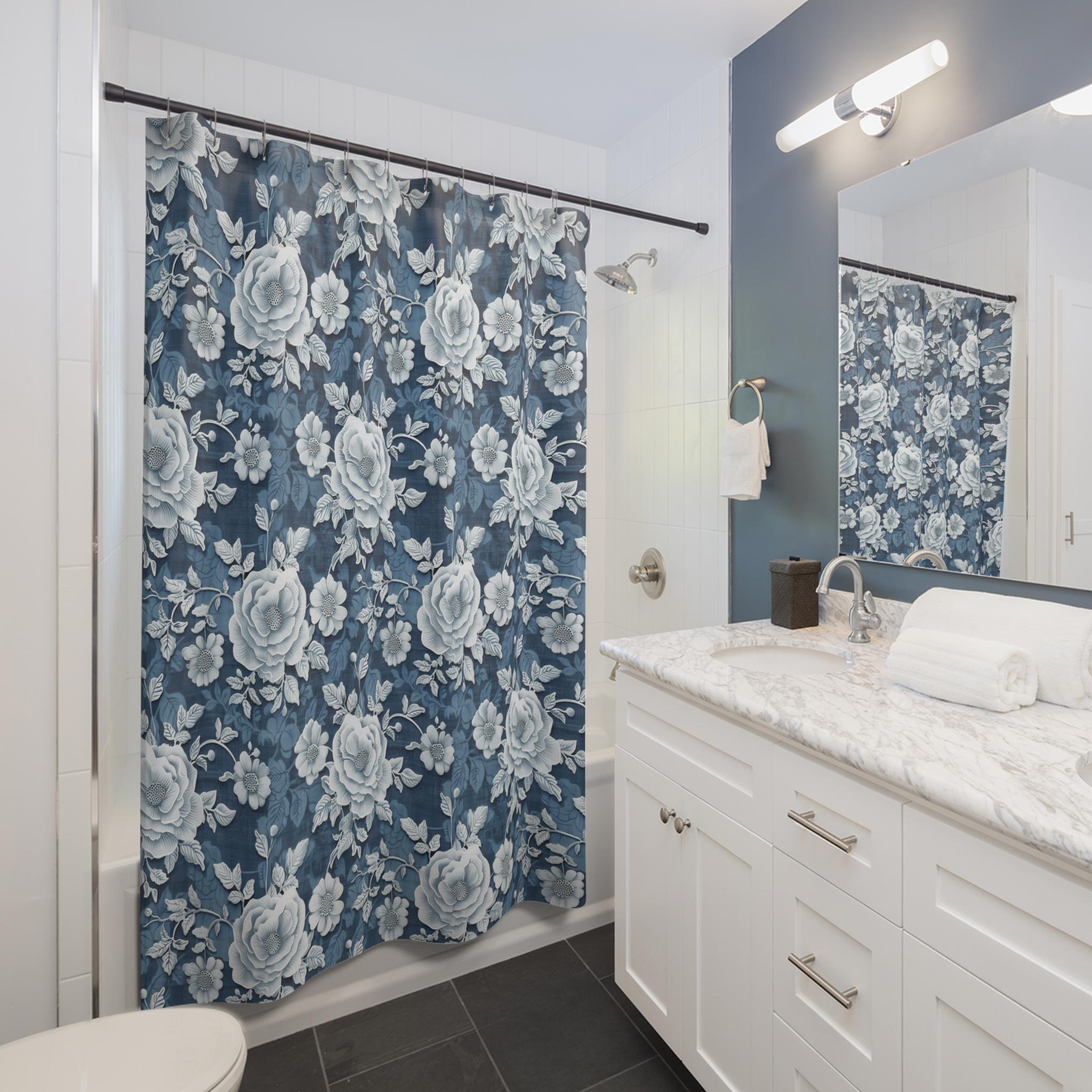 Boho Denim Lace Inspired Shower Curtain | Bohemian Bathroom Decor