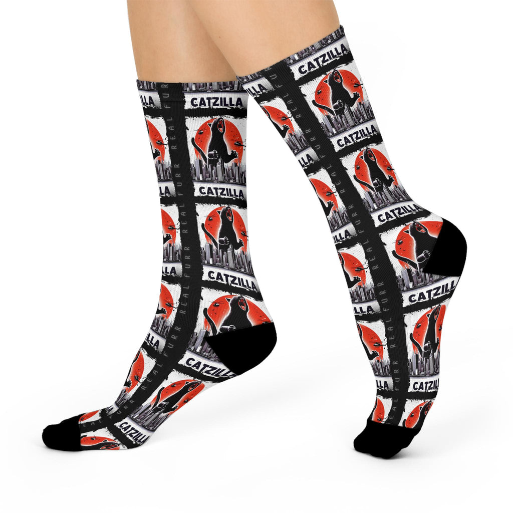 Catzilla Cushioned Crew Socks | Monster Cat Illustration