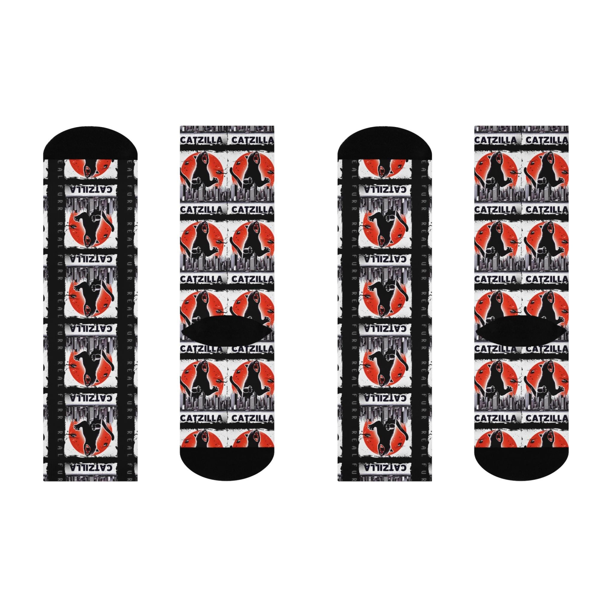Catzilla Cushioned Crew Socks | Monster Cat Illustration