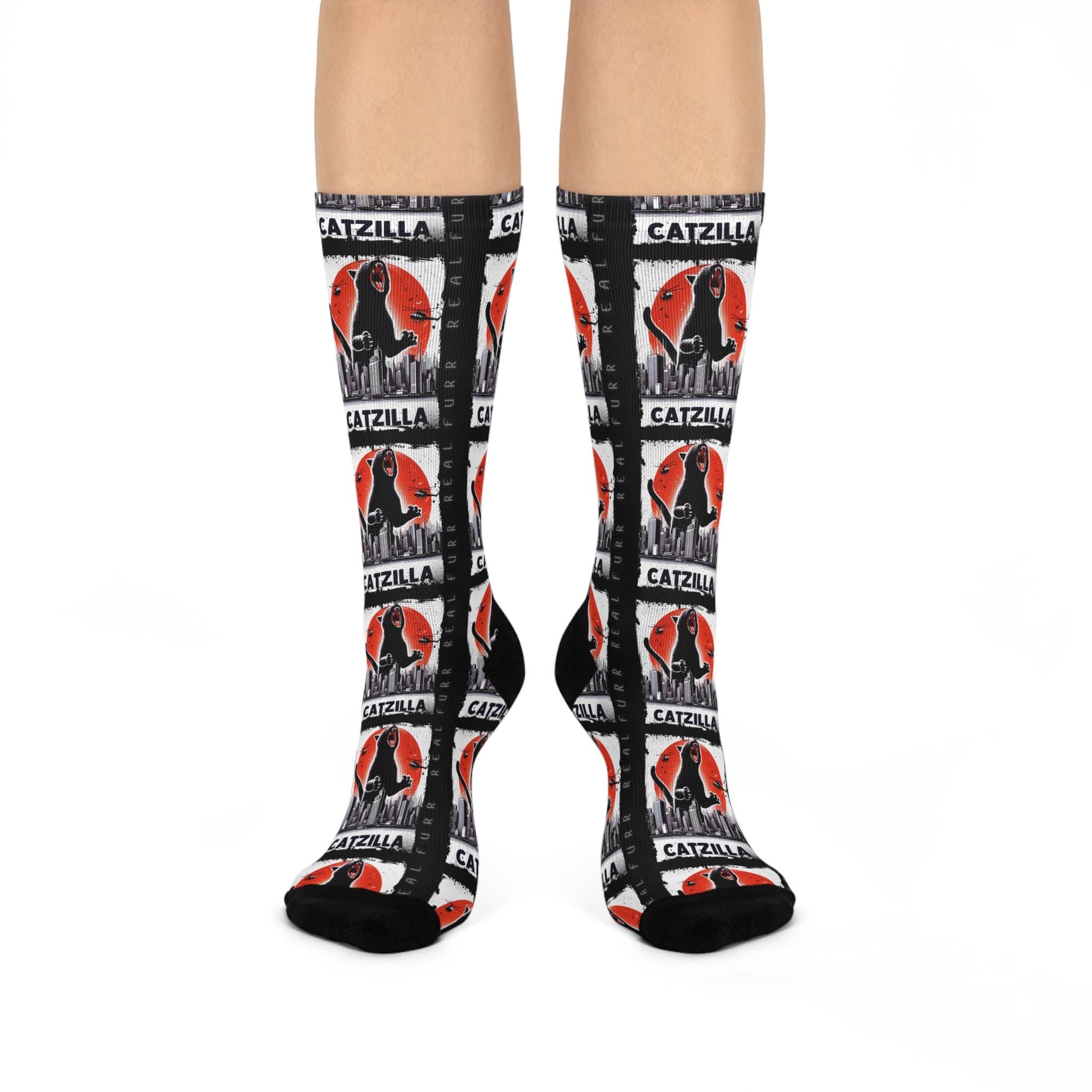 Catzilla Cushioned Crew Socks | Monster Cat Illustration