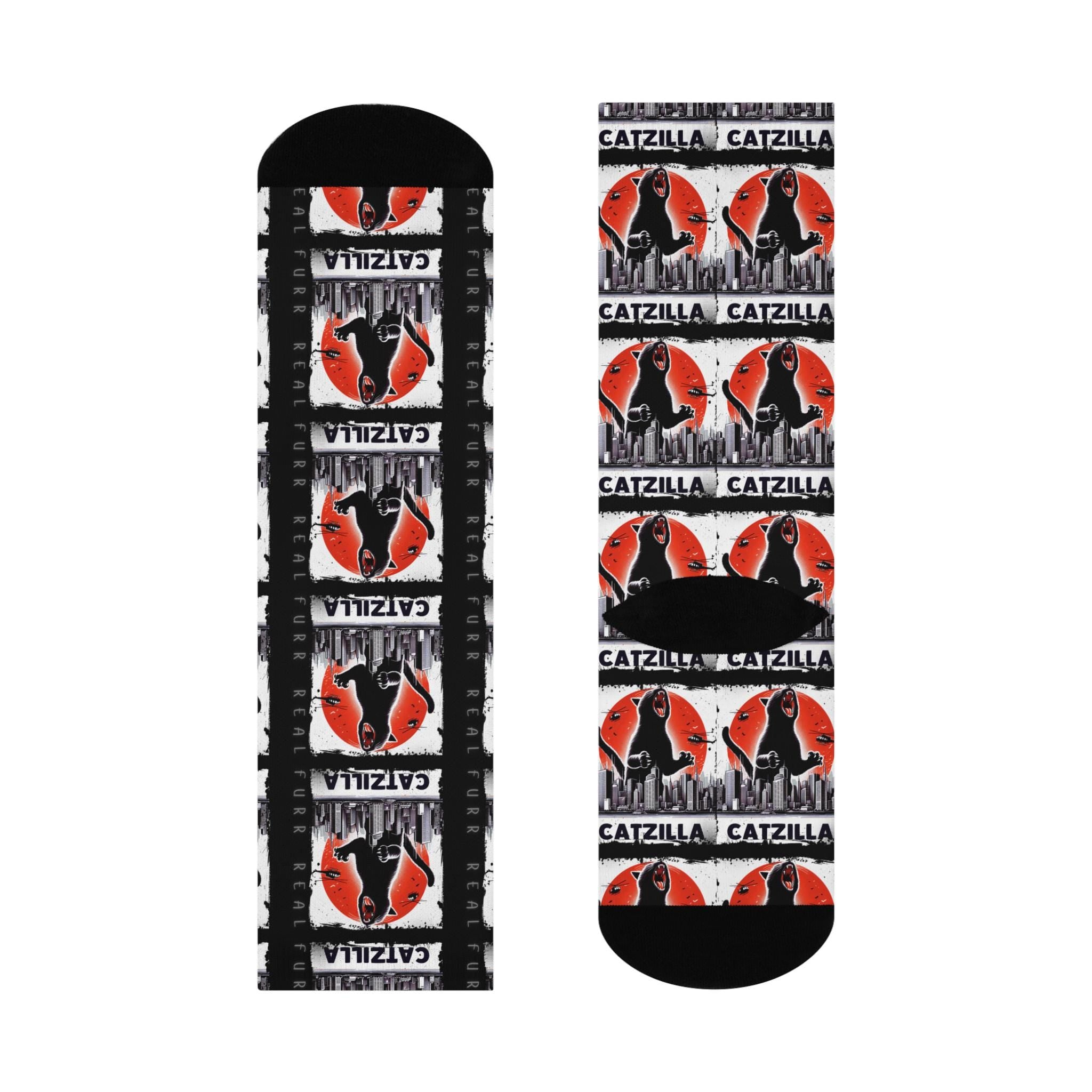 Catzilla Cushioned Crew Socks | Monster Cat Illustration