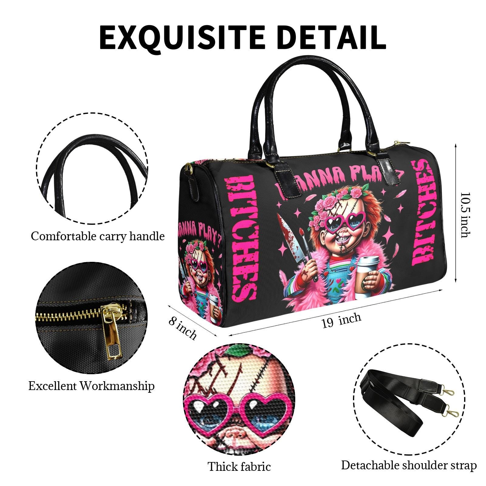 Retro Chucky Horror Duffel Bag, Extra Large Sarcasm Tote Weekender Bag