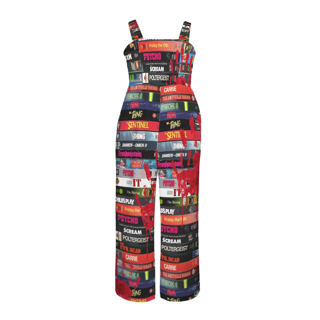 Retro Horror VHS Movie Print Jumpsuit All in One Romper Small - 5xL