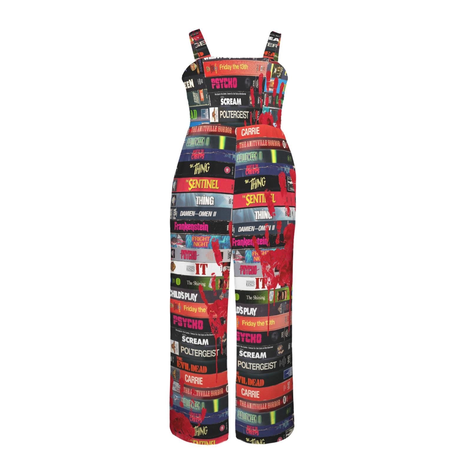 Retro Horror VHS Movie Print Jumpsuit All in One Romper Small - 5xL