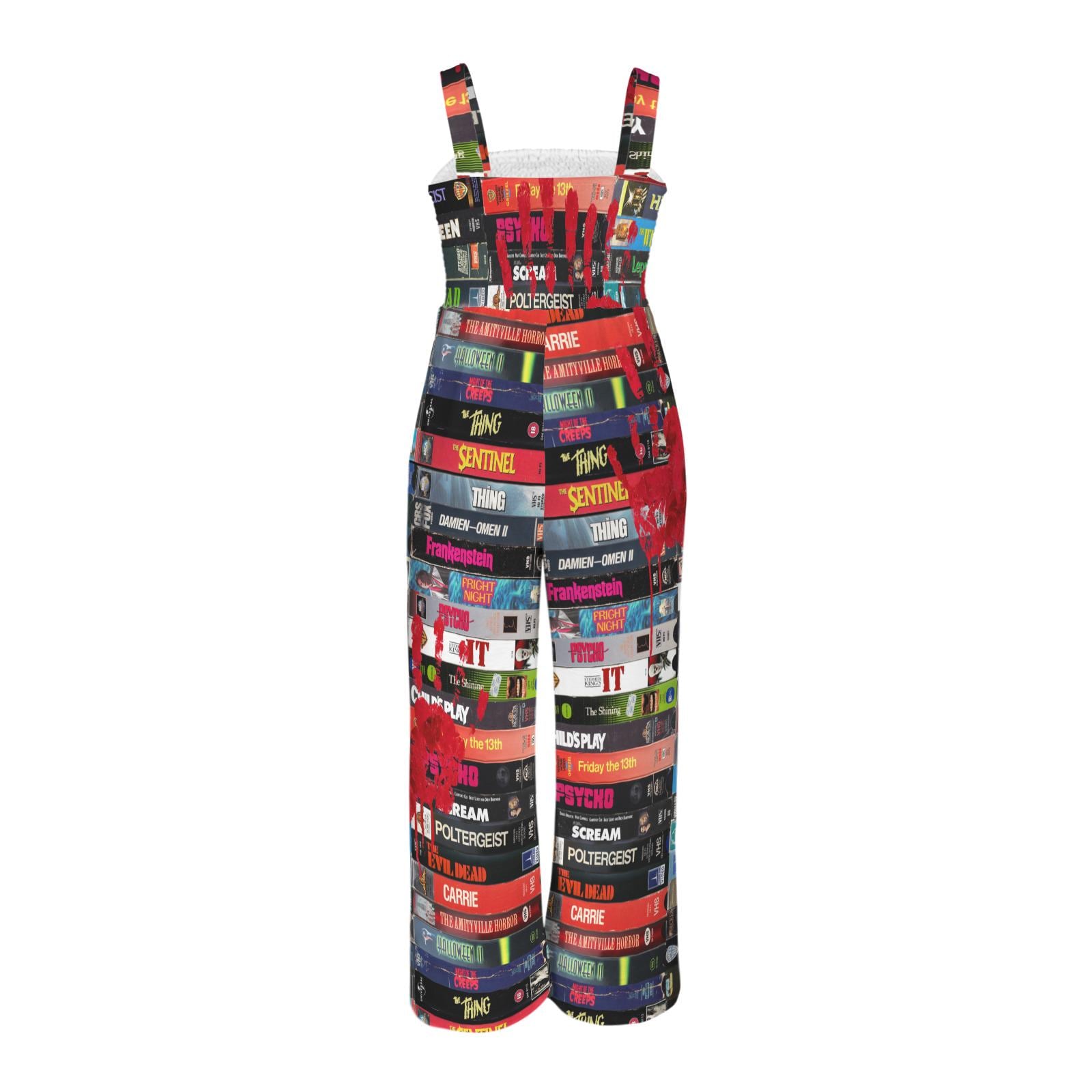 Retro Horror VHS Movie Print Jumpsuit All in One Romper Small - 5xL