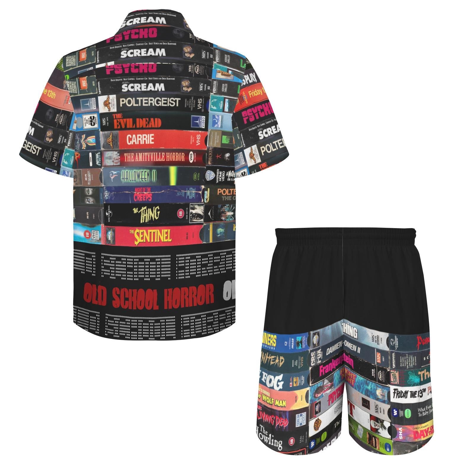 Men's Horror VHS Shirt and Shorts Set, Retro Slasher Collage Outfit  Small-5xl
